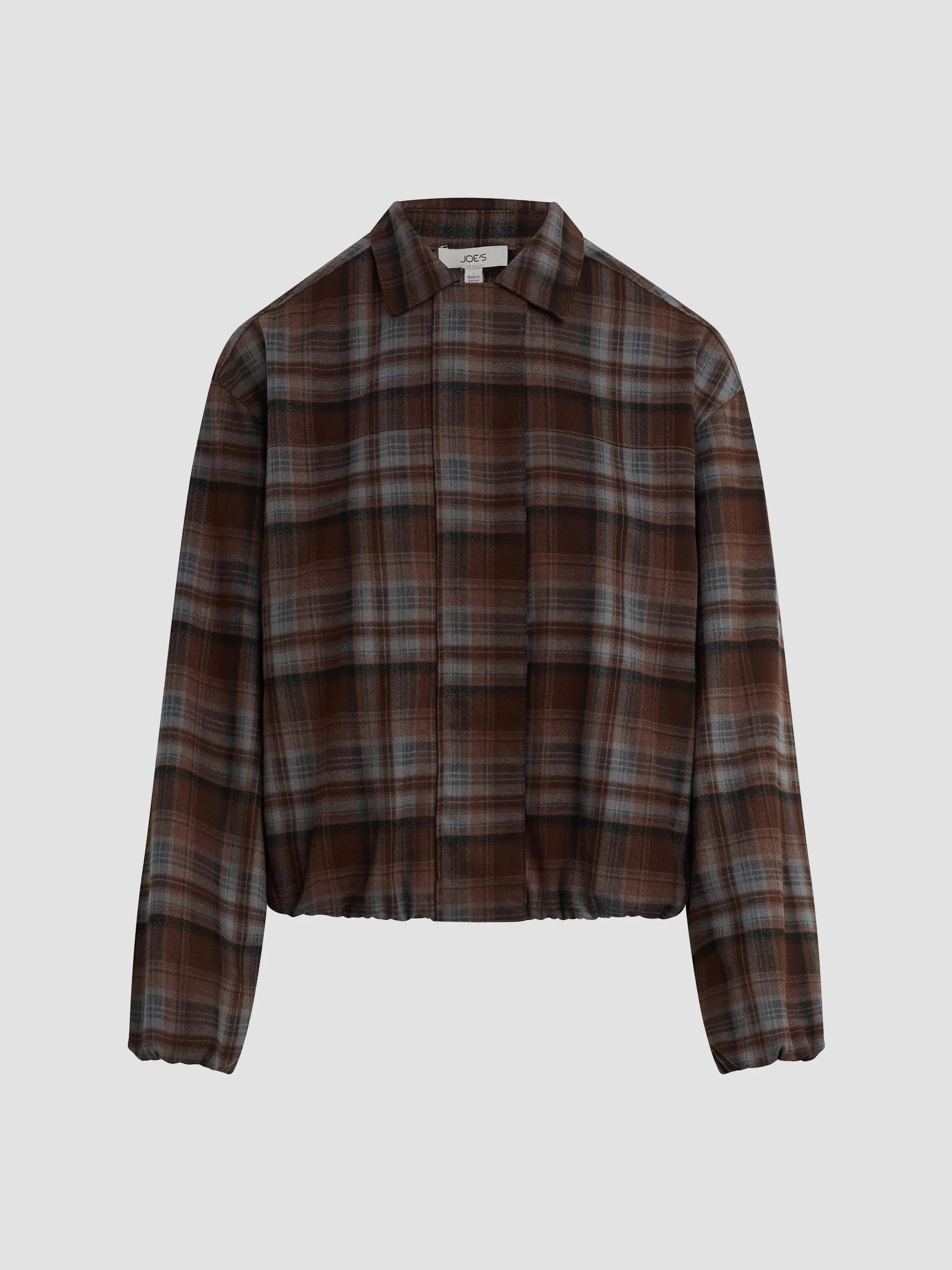 Women's The Bella Plaid Bomber Jacket - Brown Blue Plaid - 1