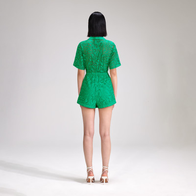 self-portrait Green Broderie Playsuit outlook