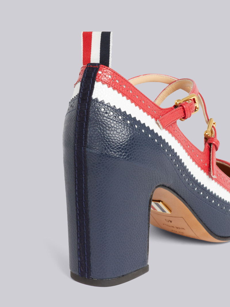 Thom Browne Multicolor Grain Leather Brogued 75mm Block Heel Criss Cross Mary Jane outlook
