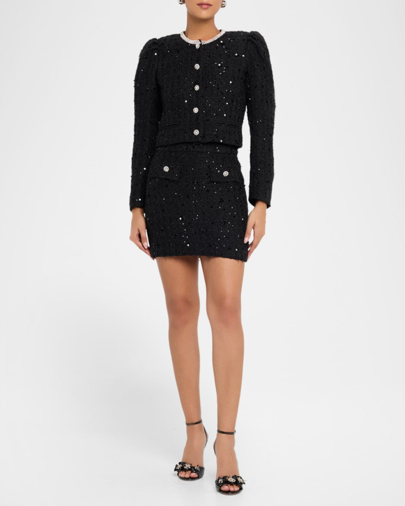 GENERATION LOVE Ava Sequined Tweed Mini Skirt outlook