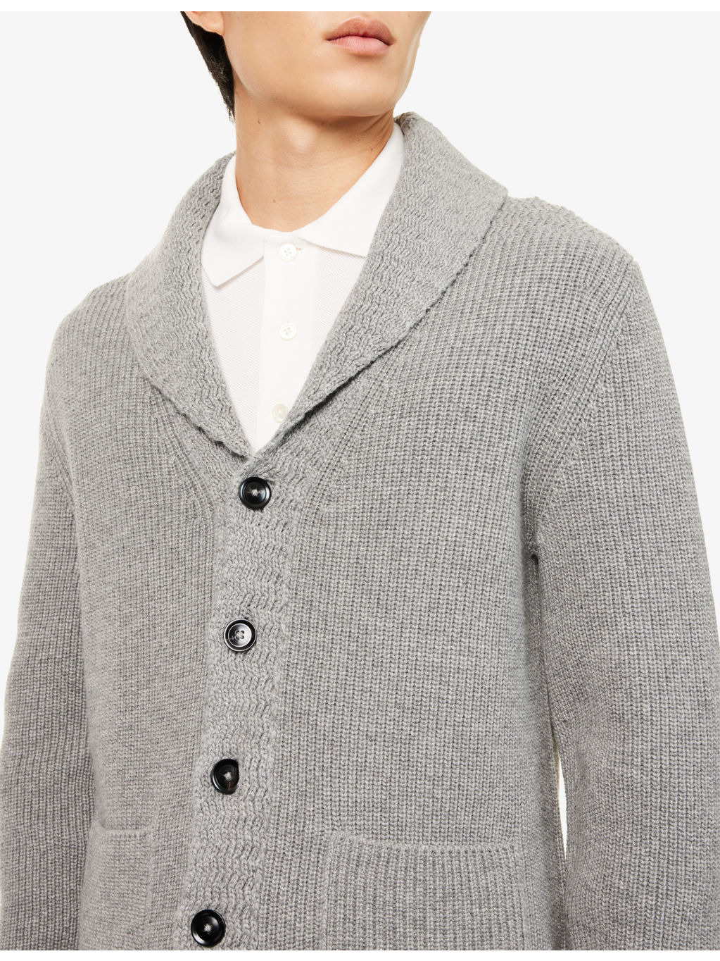 Shawl Ribbed Cashmere-Knit Cardigan - 5