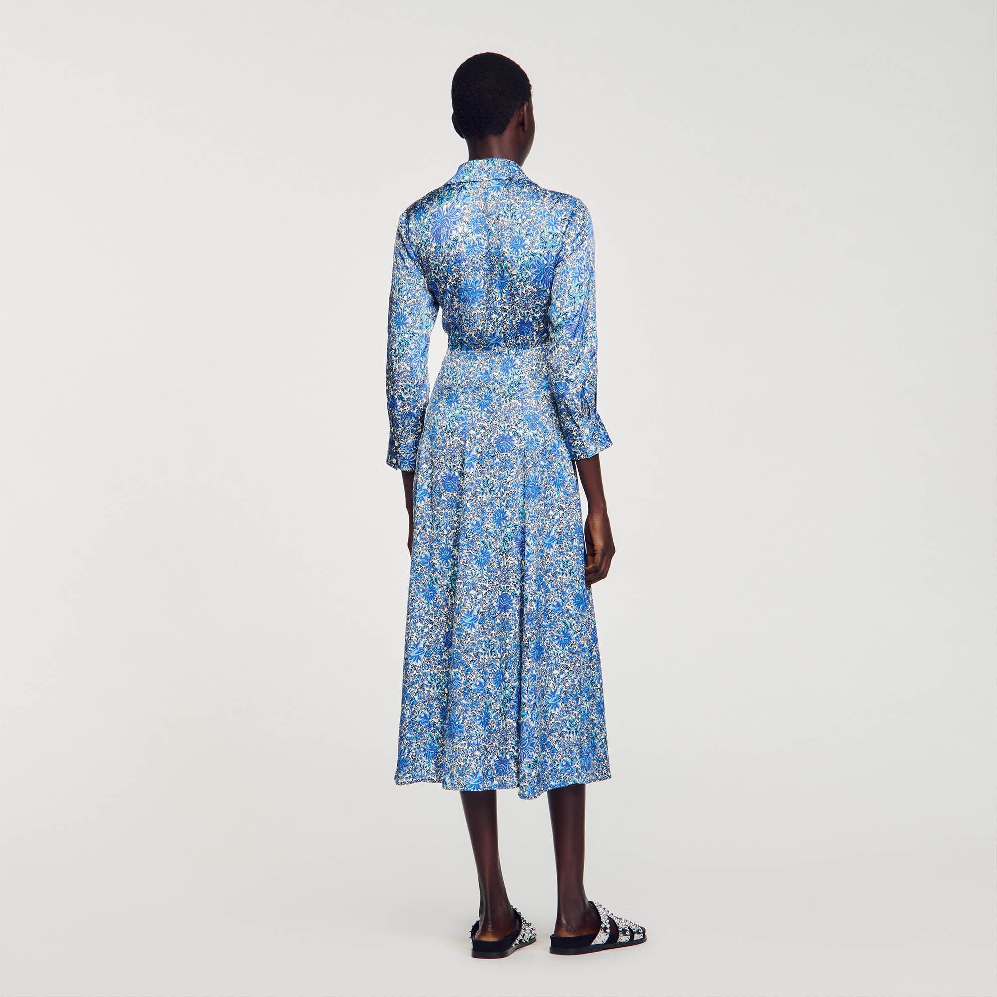 FLORAL PRINT MIDI SHIRT DRESS - 6