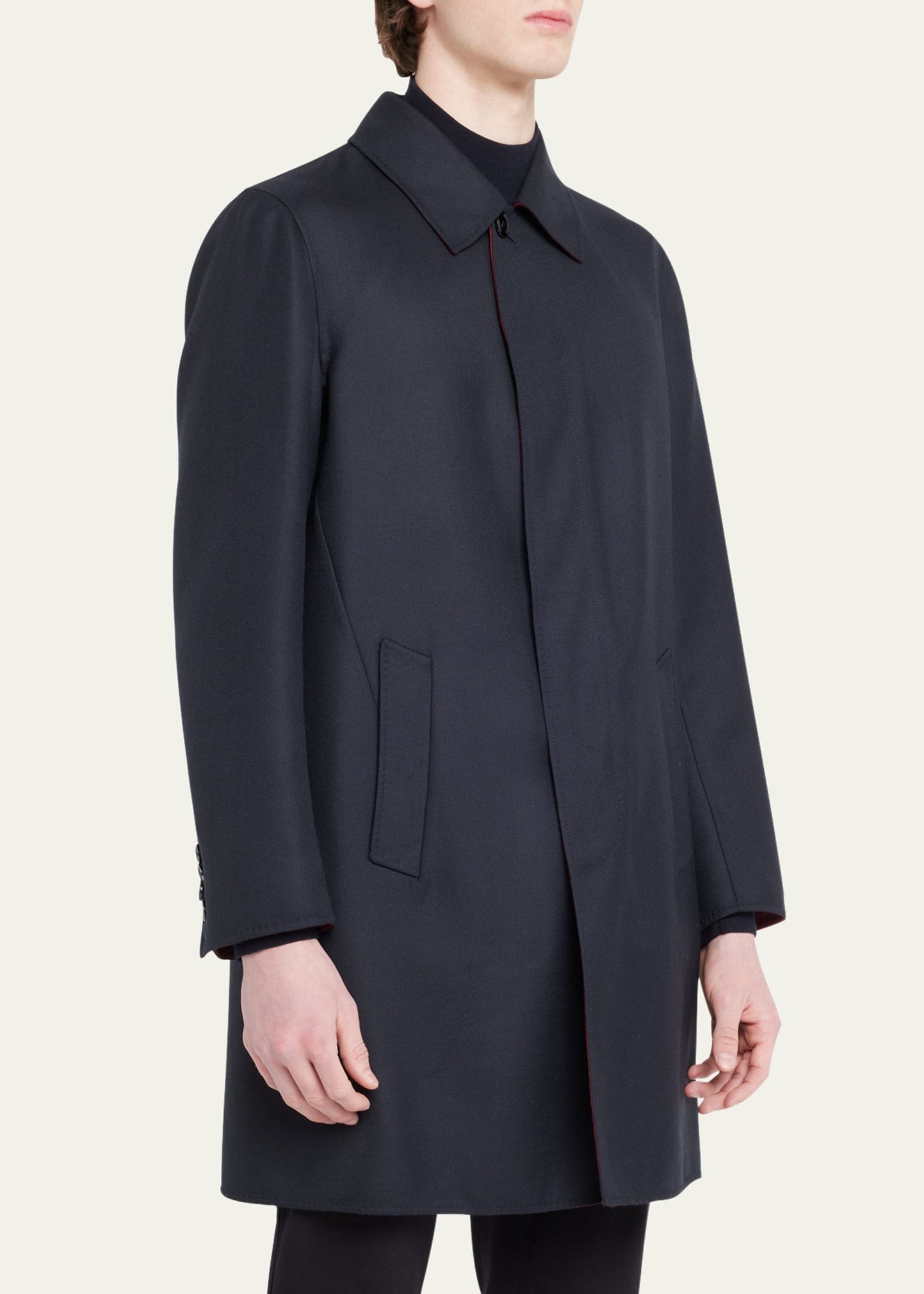 Men's Amaranth Wool Navy Blue Top Coat - 4