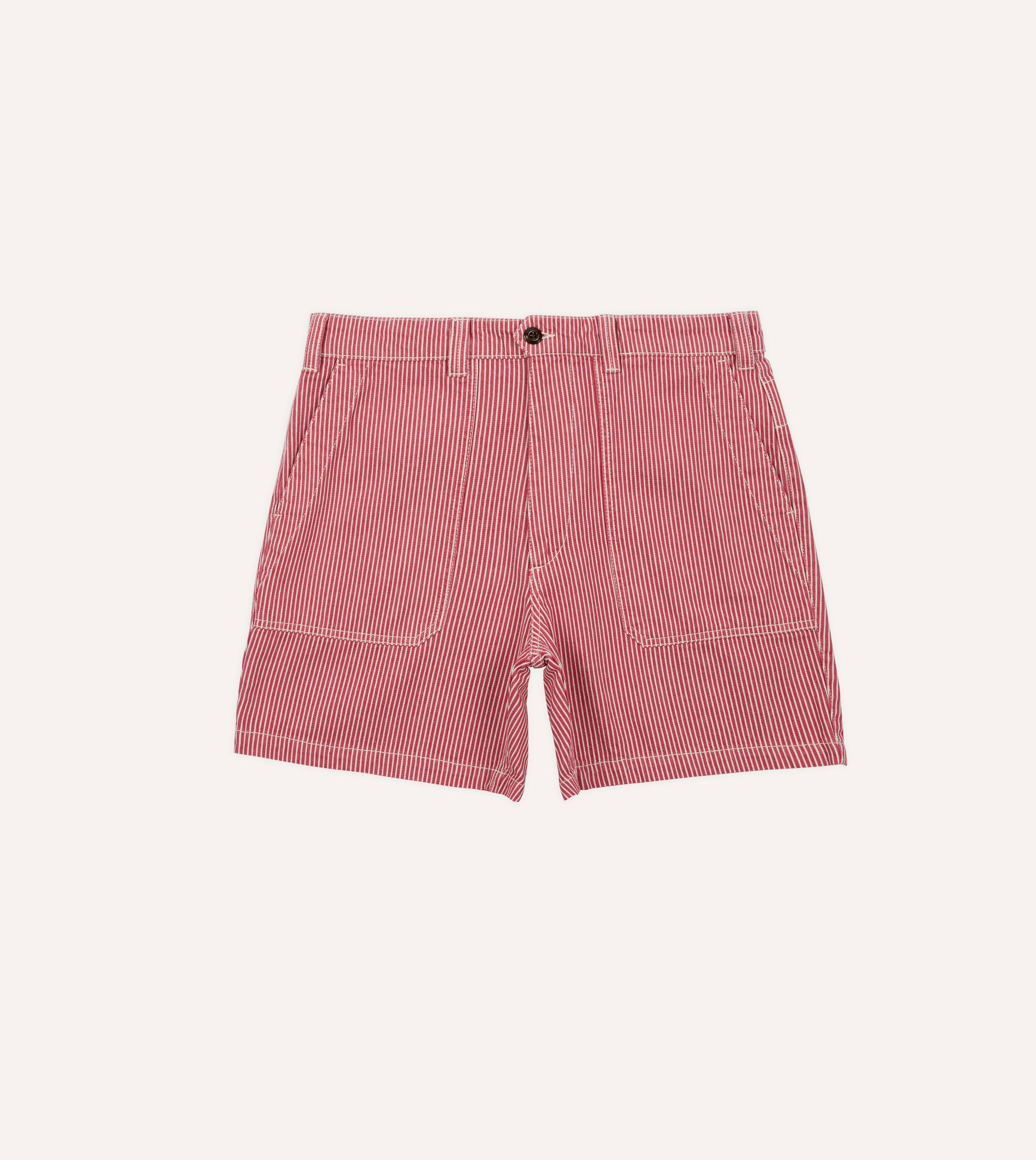 Red Stripe Cotton Fatigue Shorts - 1