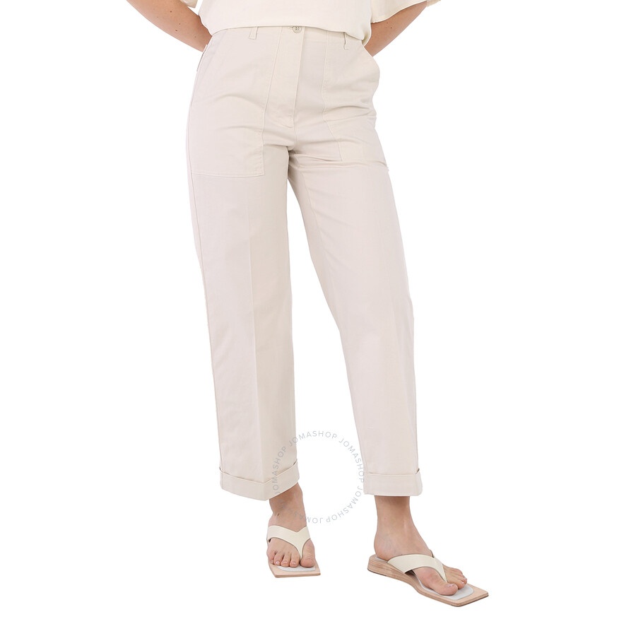 Moncler Ladies Natural Logo Patch Straight Leg Pants - 3