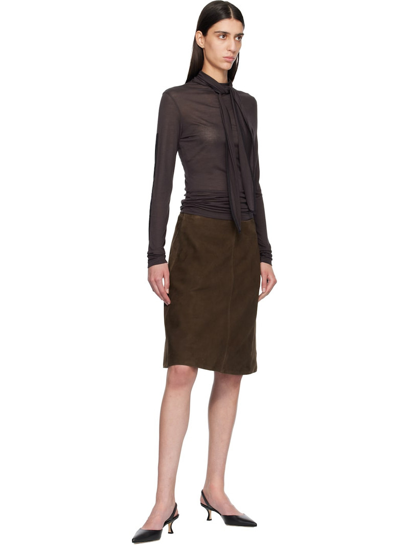 TOTEME Brown A-Line Suede Midi Skirt outlook