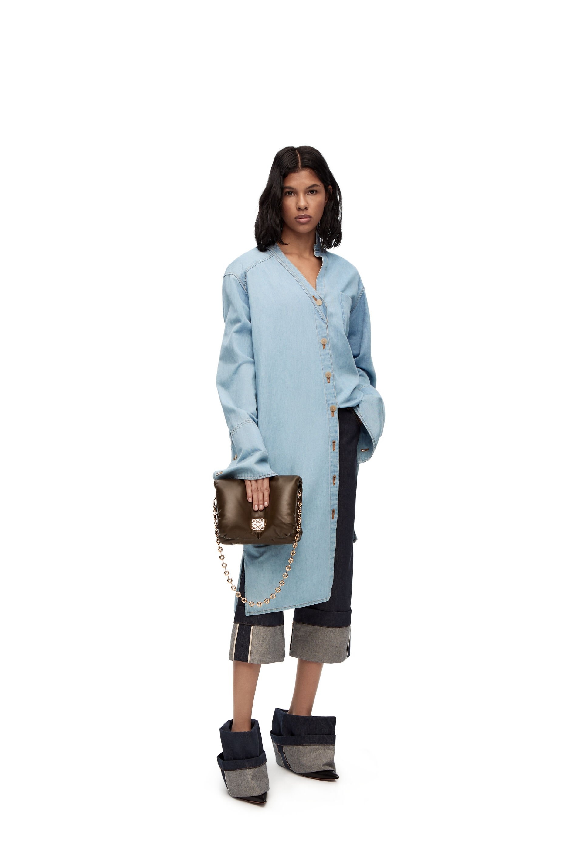 Asymmetric shirt dress in cotton blend denim - 2