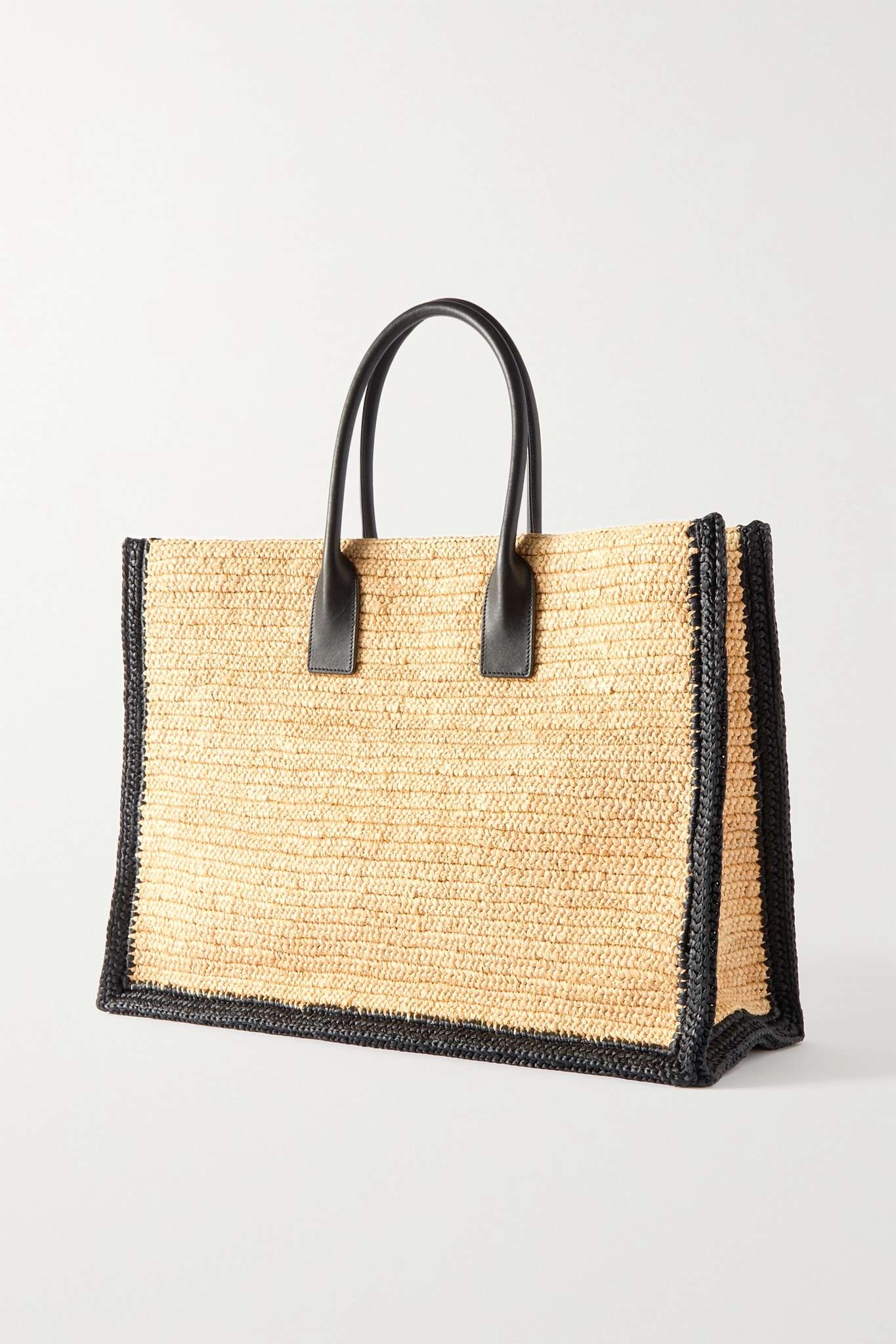 Noe leather-trimmed embroidered raffia tote - 3