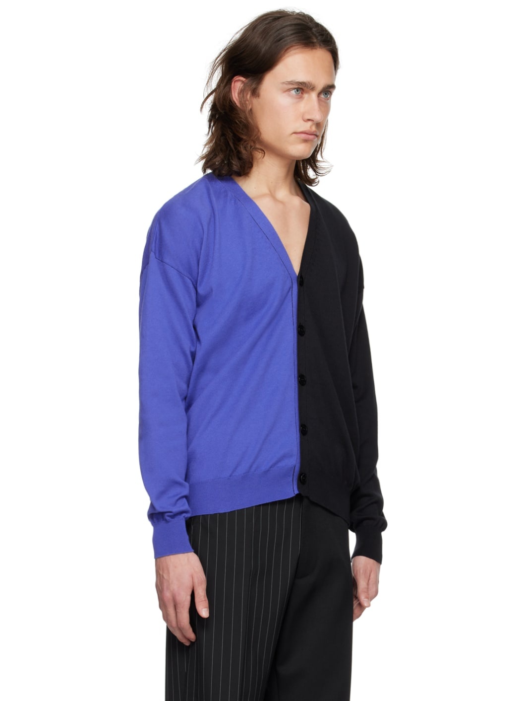 Blue & Black Paneled Cardigan - 2