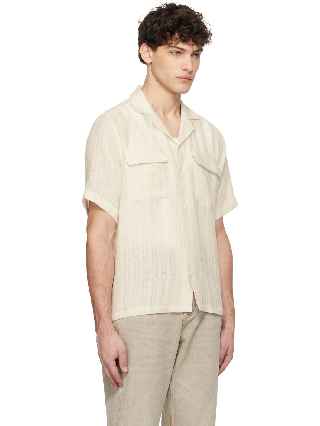 Beige French Linen Croched Shirt - 2