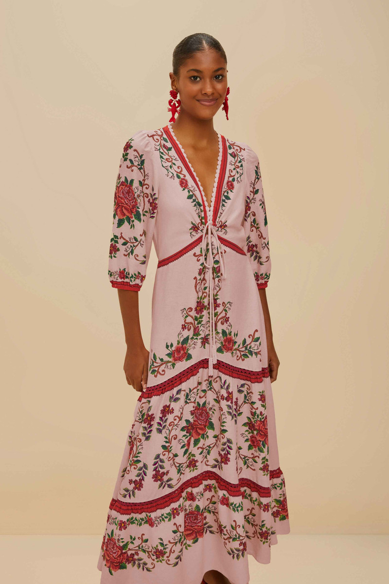 Pink Flower Tapestry Lenzing™ Ecovero™ Euroflax™ Maxi Dress 3