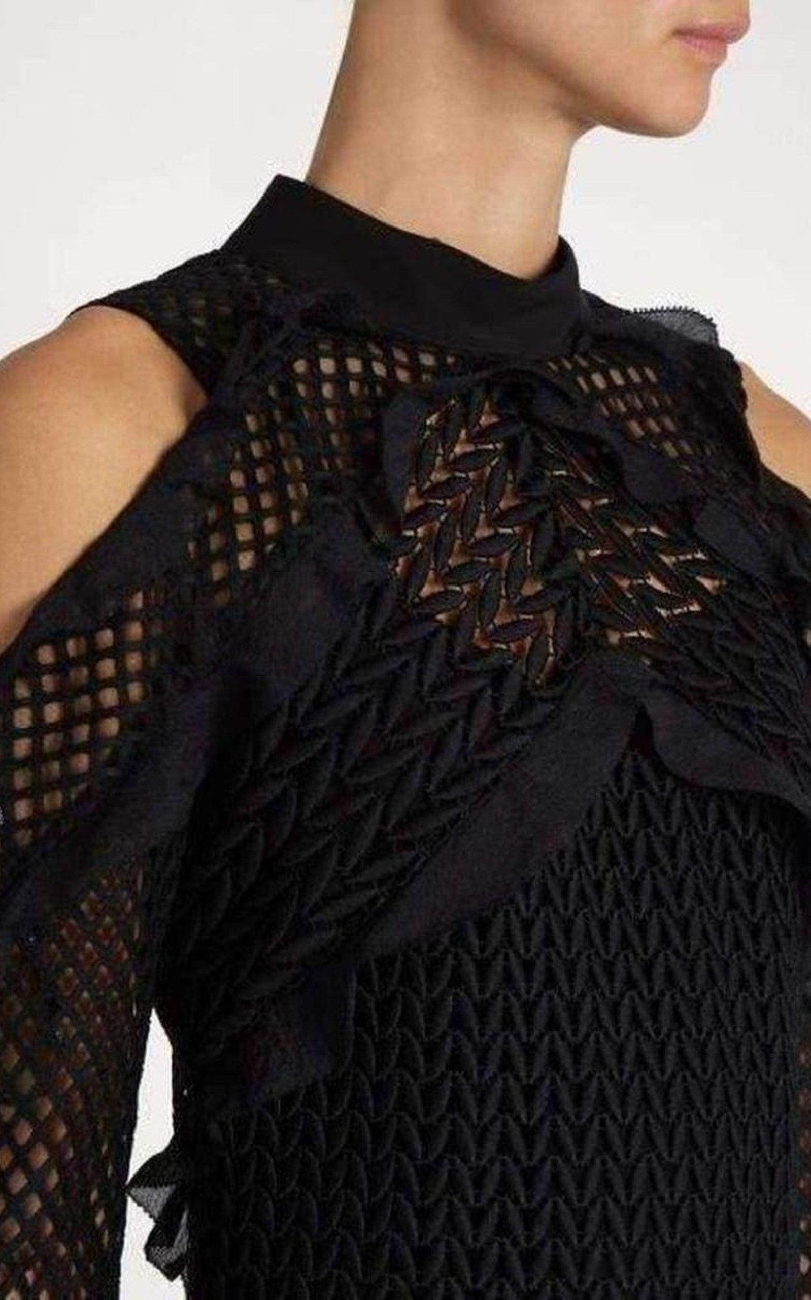 Purl Knit Lace Cut-out Shoulder Dress - 5