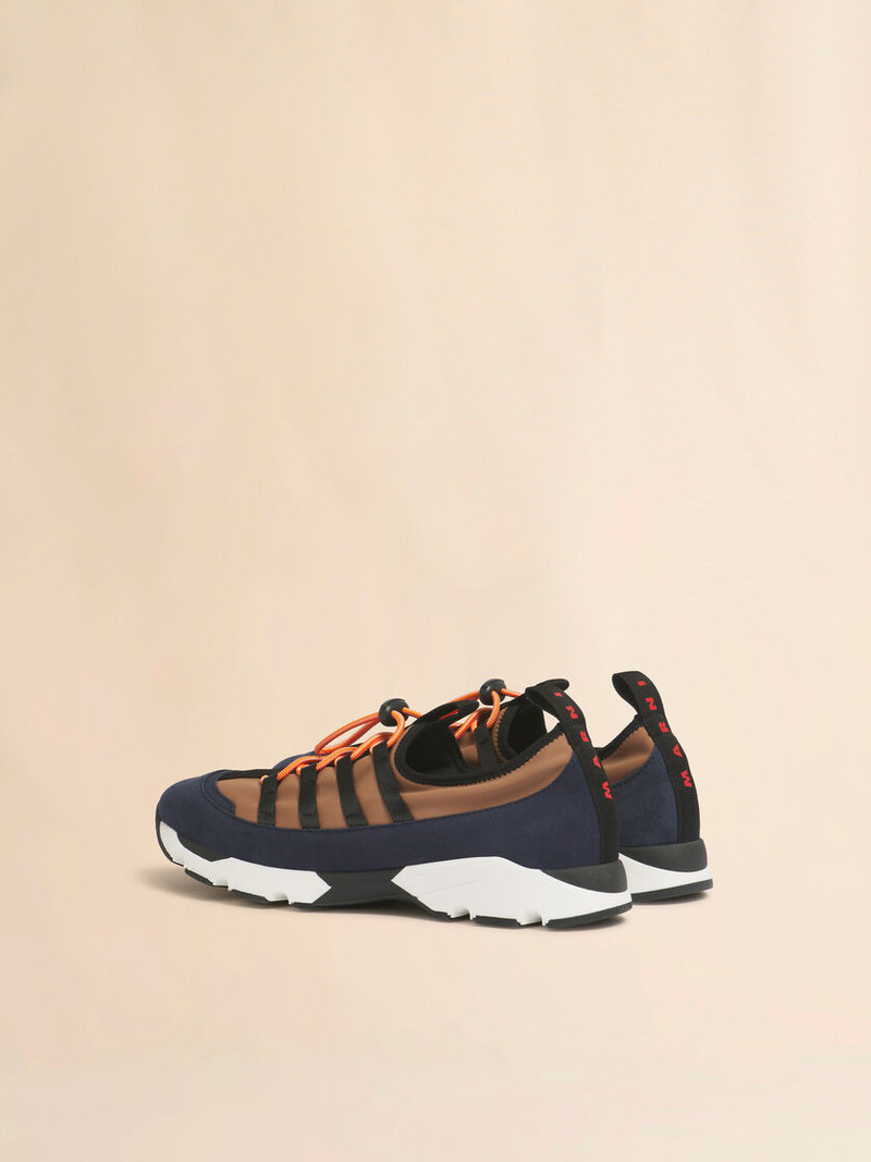 Marni LIGHT BROWN AND BLUE LYCRA LACE-UP RUNNING SNEAKER outlook