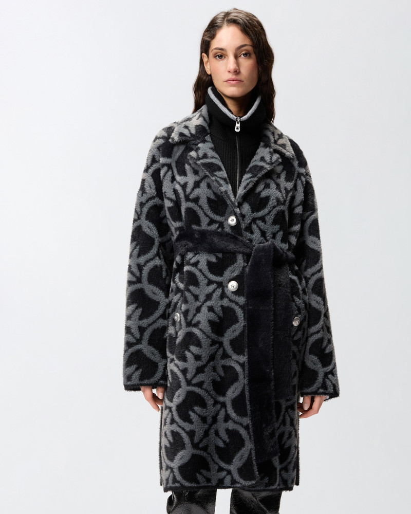 PINKO VELOUR-EFFECT COAT WITH JACQUARD LOGO outlook