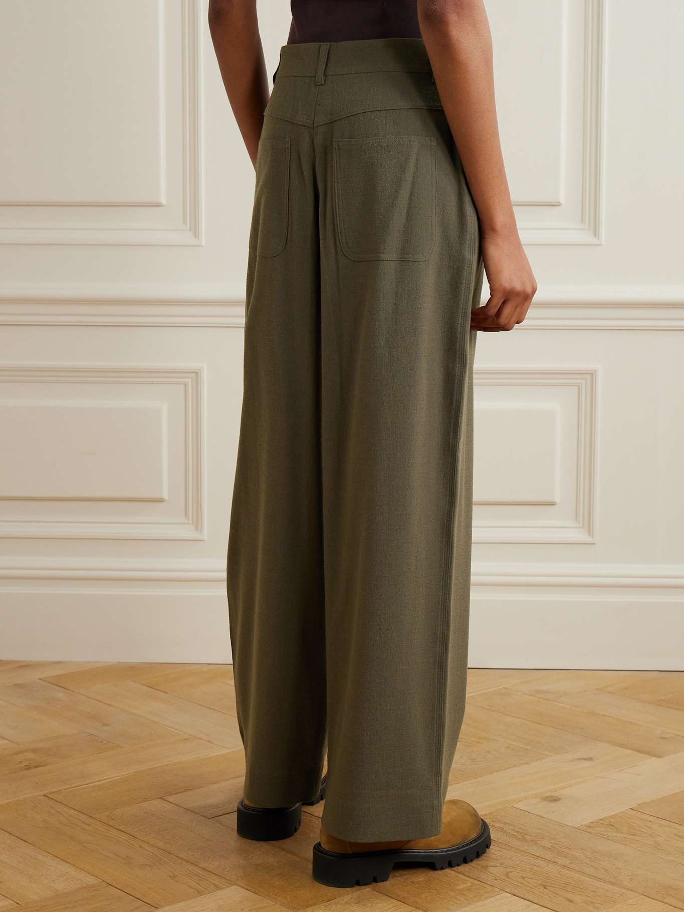 Wool-blend crepe straight-leg pants Green - 3