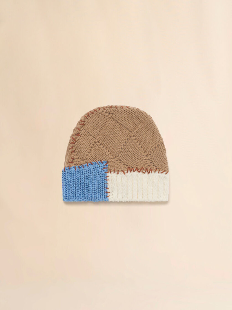 BROWN WOOL MIXED KNIT BEANIE WITH MARNI MENDING 1