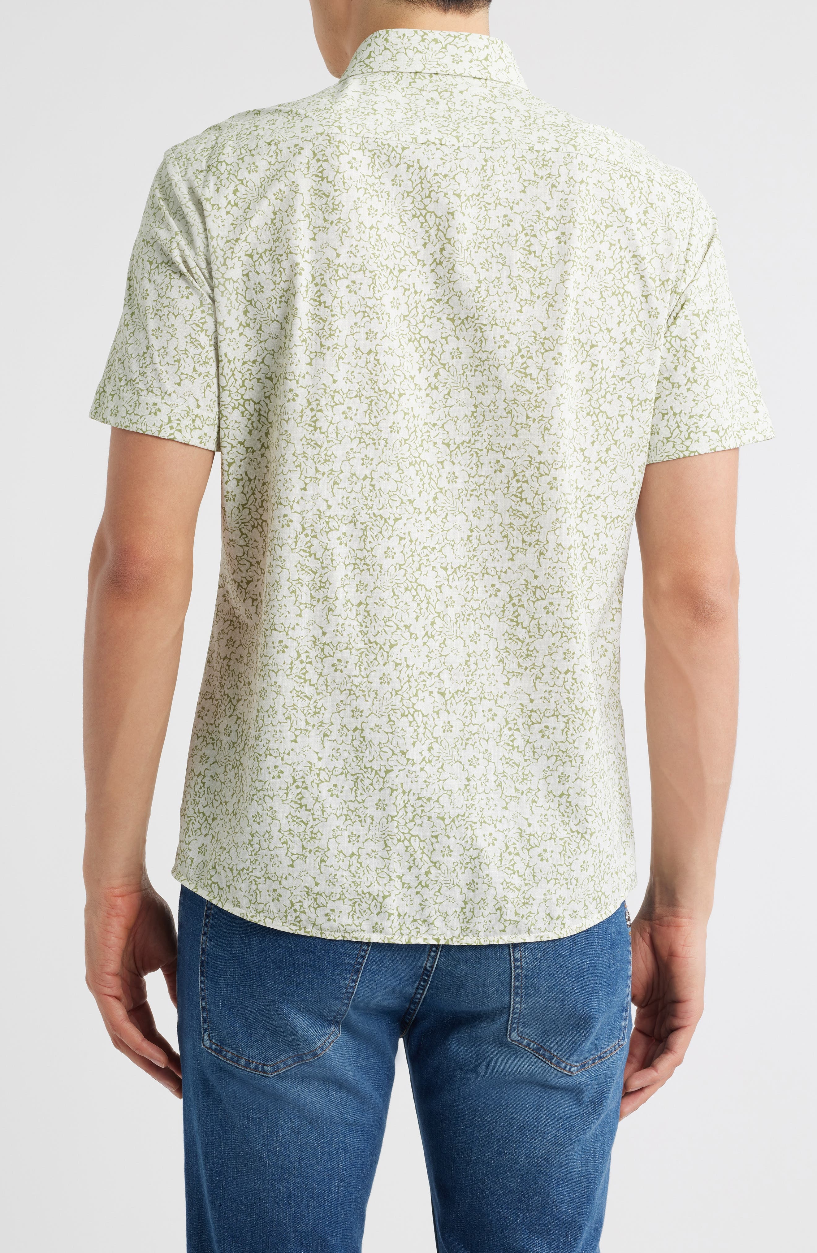 BOSS Roan Floral Short Sleeve Stretch Button-Up Shirt in Medium Green at Nordstrom - 3