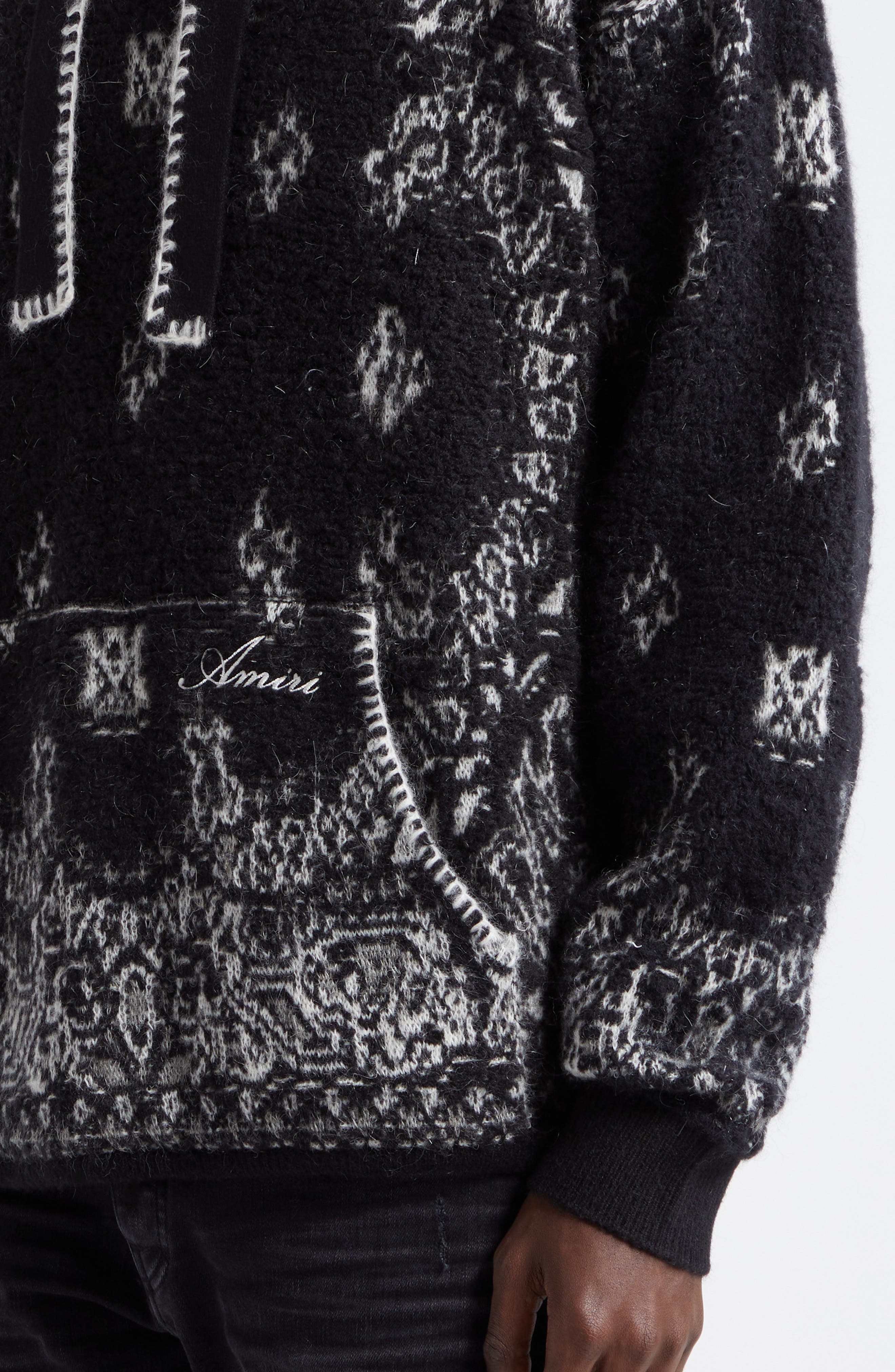 Bandana Jacquard Hooded Alpaca, Mohair & Wool Blend Sweater - 5