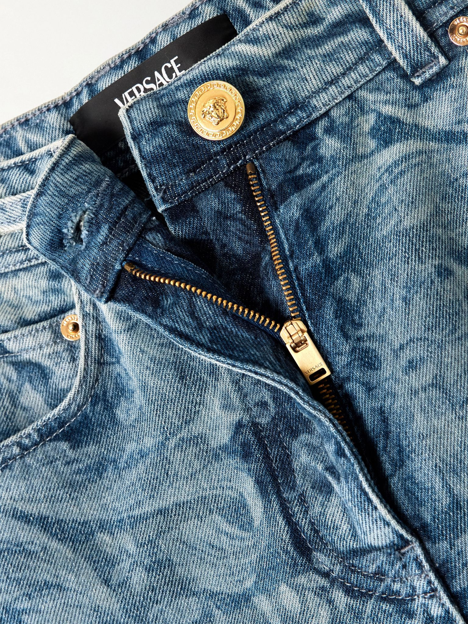Embellished printed high-rise straight-leg jeans Mid denim - 5
