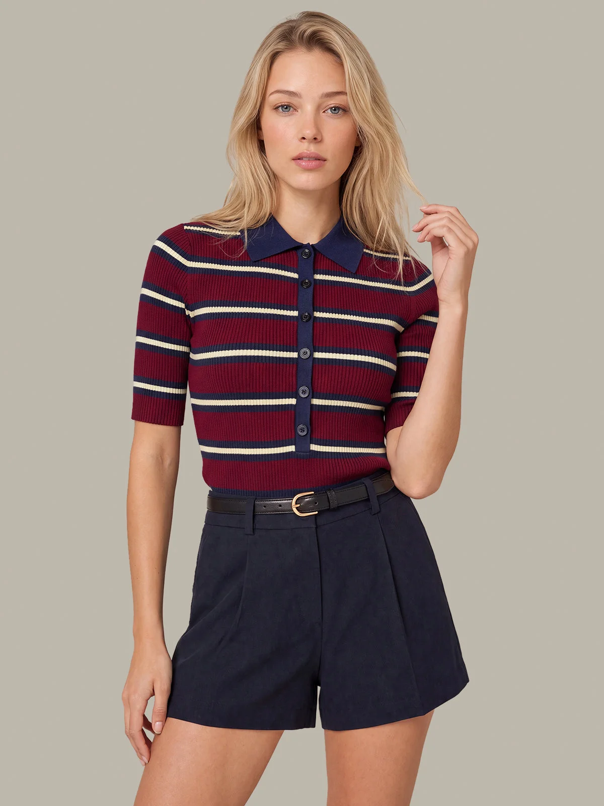 Imogen Rib Stripe Fitted Polo - 1