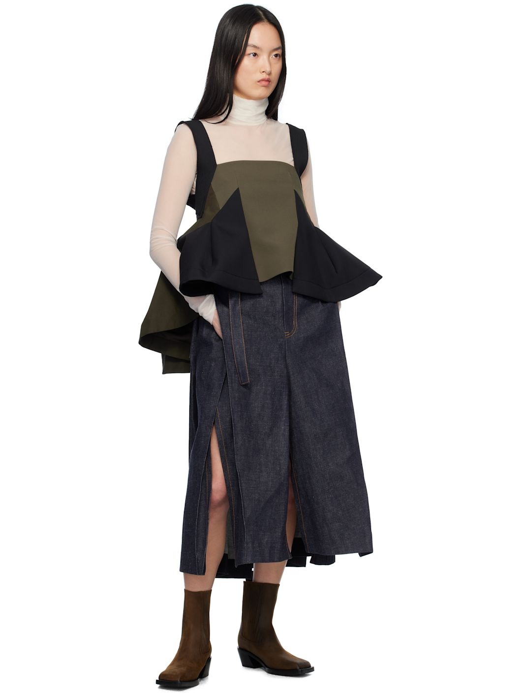 Khaki & Black Matelasse Twill Mix Pullover Tank Top - 4