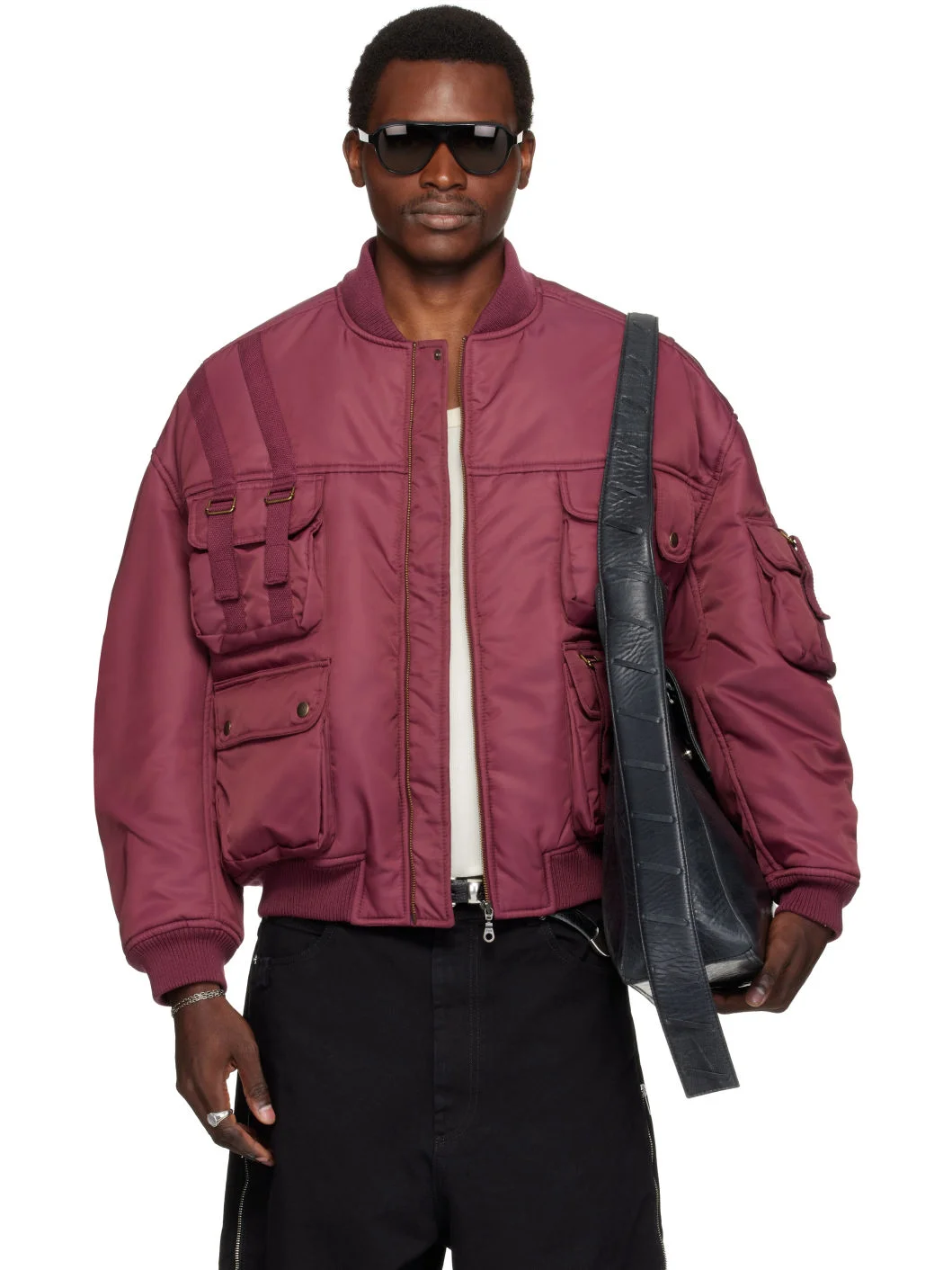 Burgundy Aviator Bomber Jacket - 1