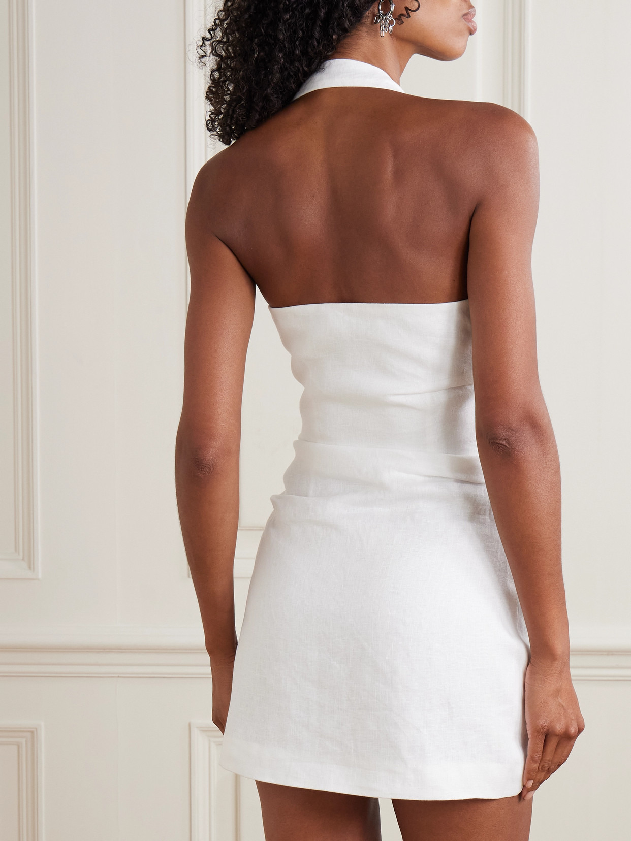 Noemi Ruched Linen Halterneck Mini Dress - 3