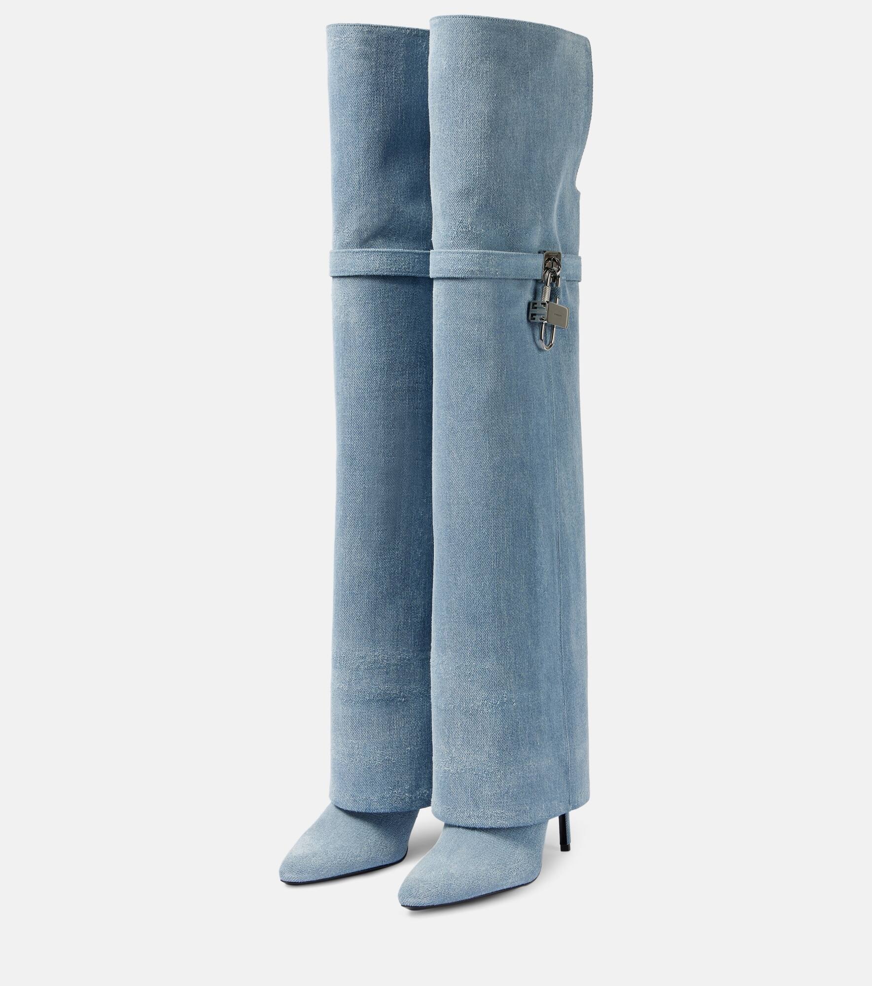 Shark Lock denim over-the-knee boots - 4