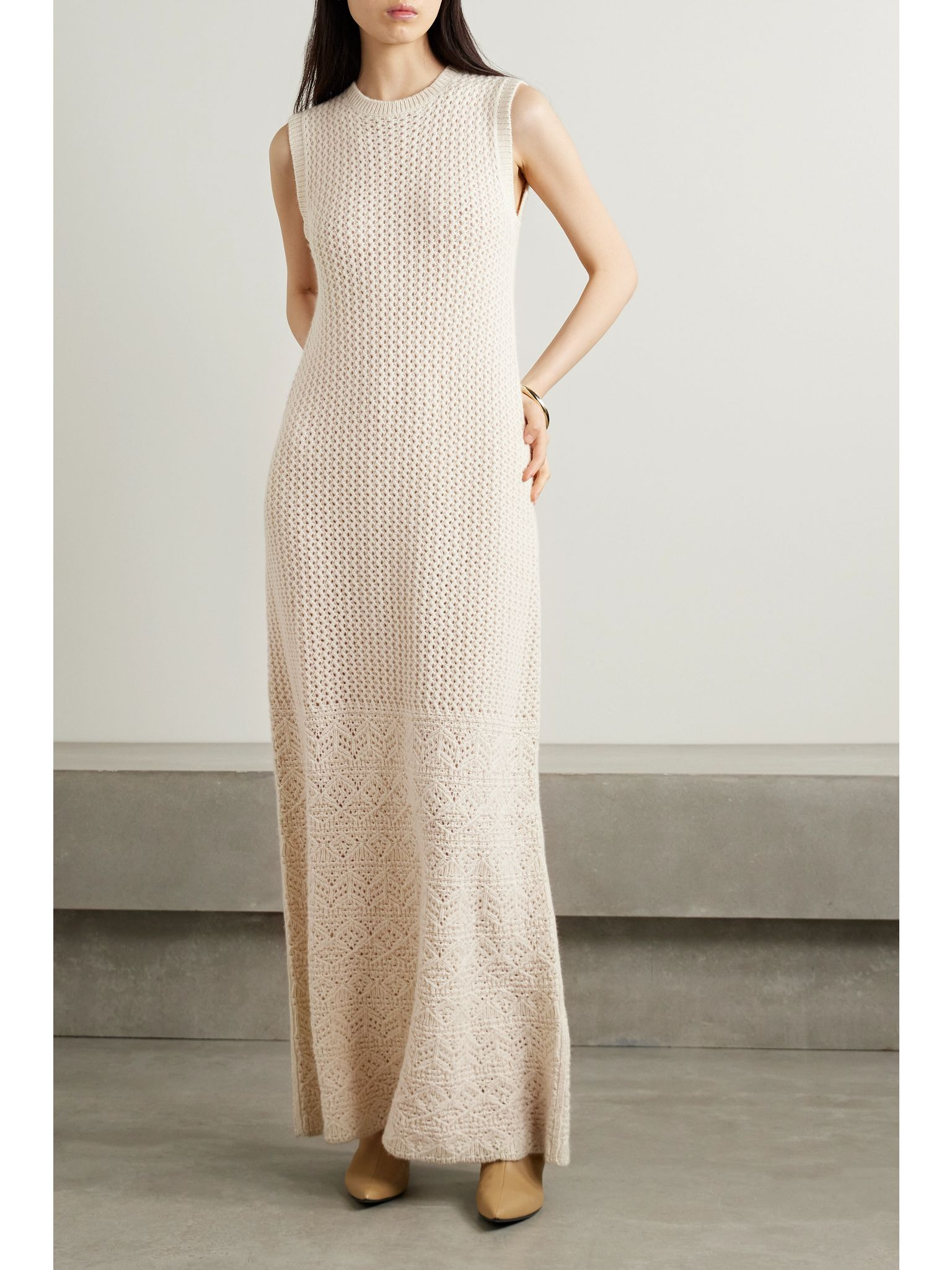 Engadin pointelle-knit cashmere maxi dress Cream - 3