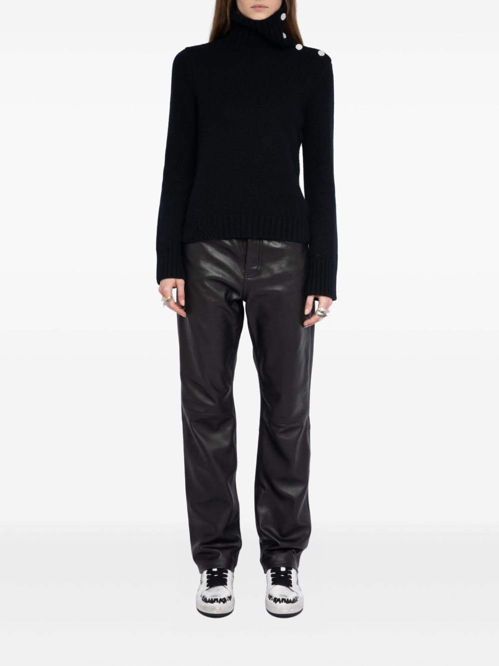 high-neck embellished-button sweater - 2