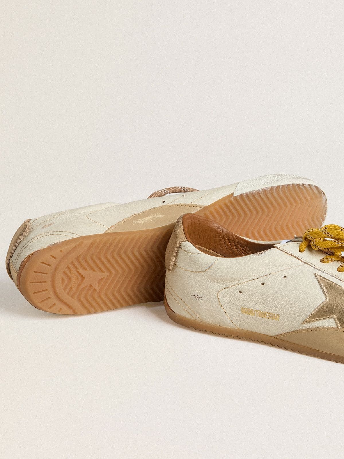 Women's True-Star in white nappa leather with gold star and beige suede heel tab - 5