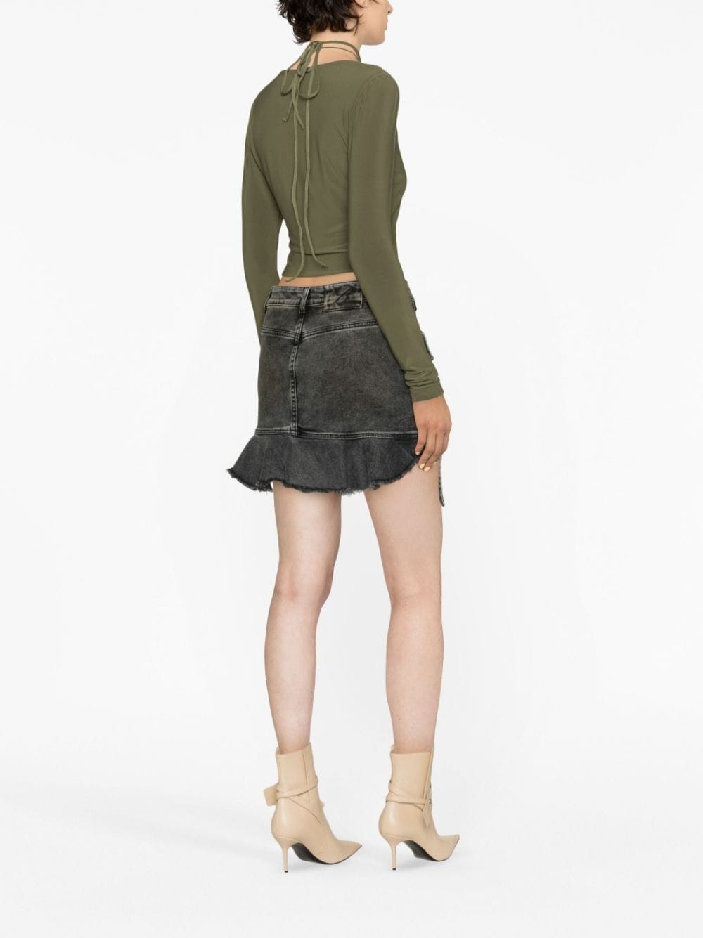 asymmetric denim cargo skirt - 4