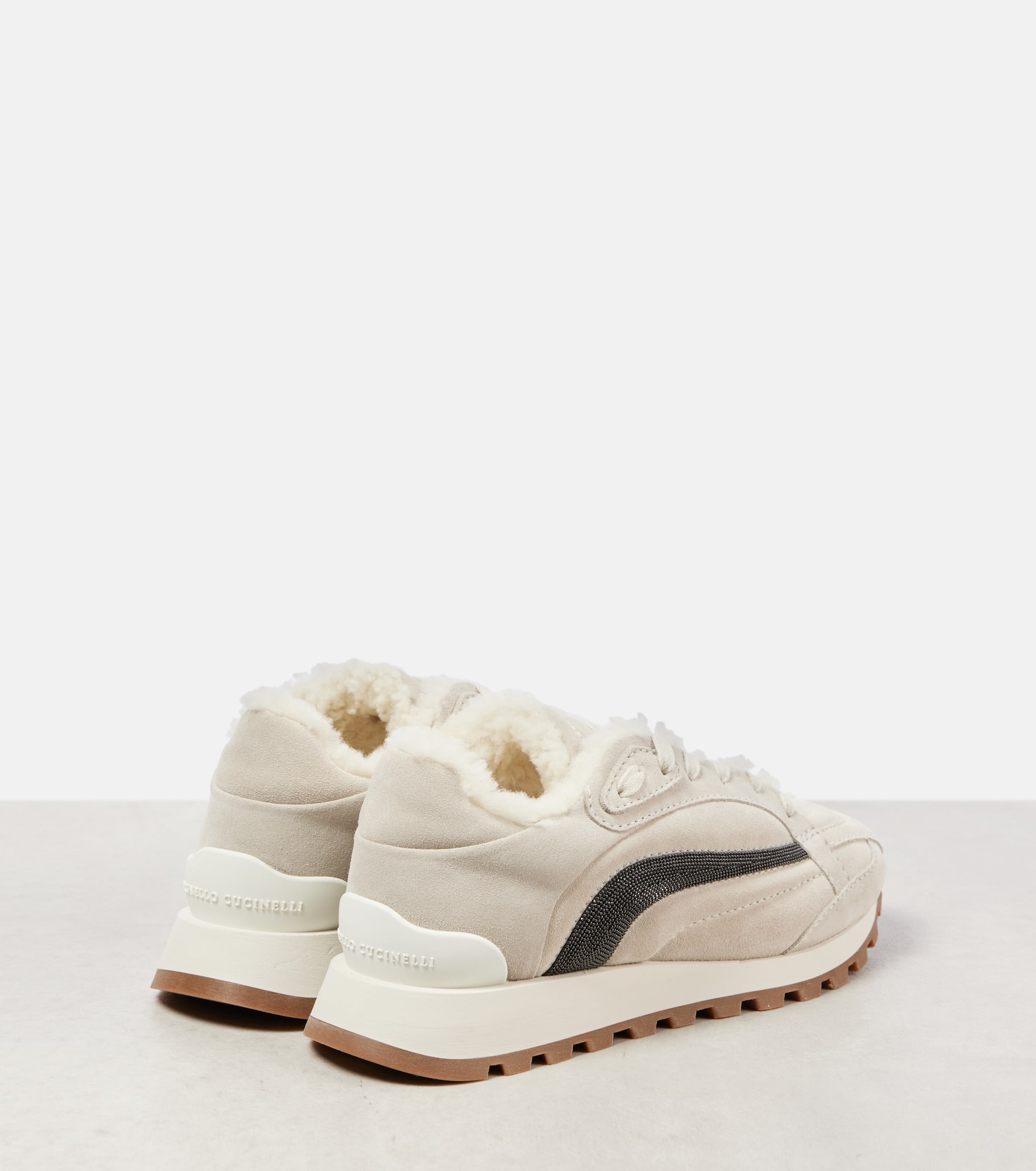 Monili Beads shearling-trimmed suede sneakers - 2