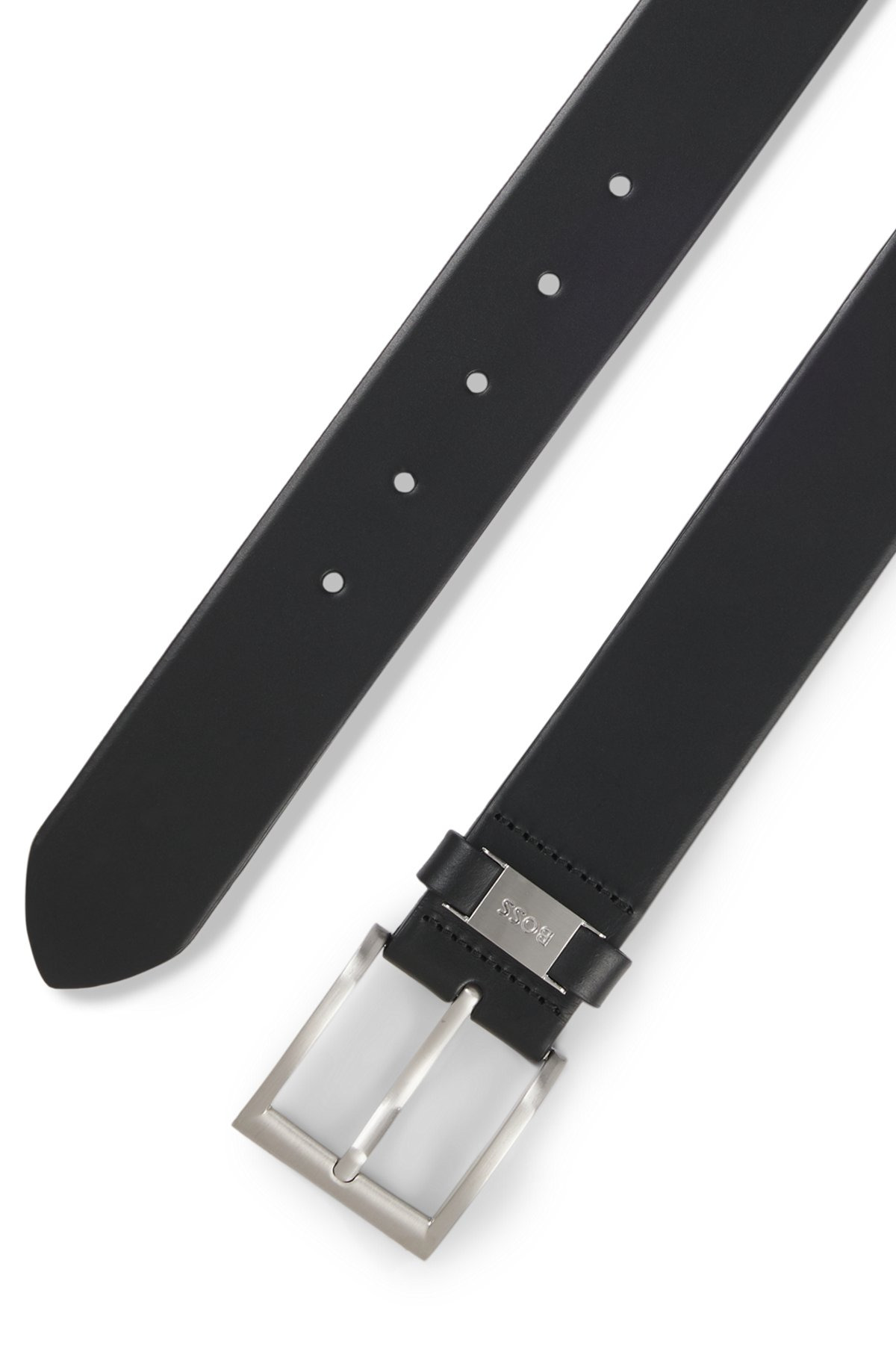 ITALIAN-LEATHER BELT WITH LOGO KEEPER AND BRUSHED HARDWARE - 3