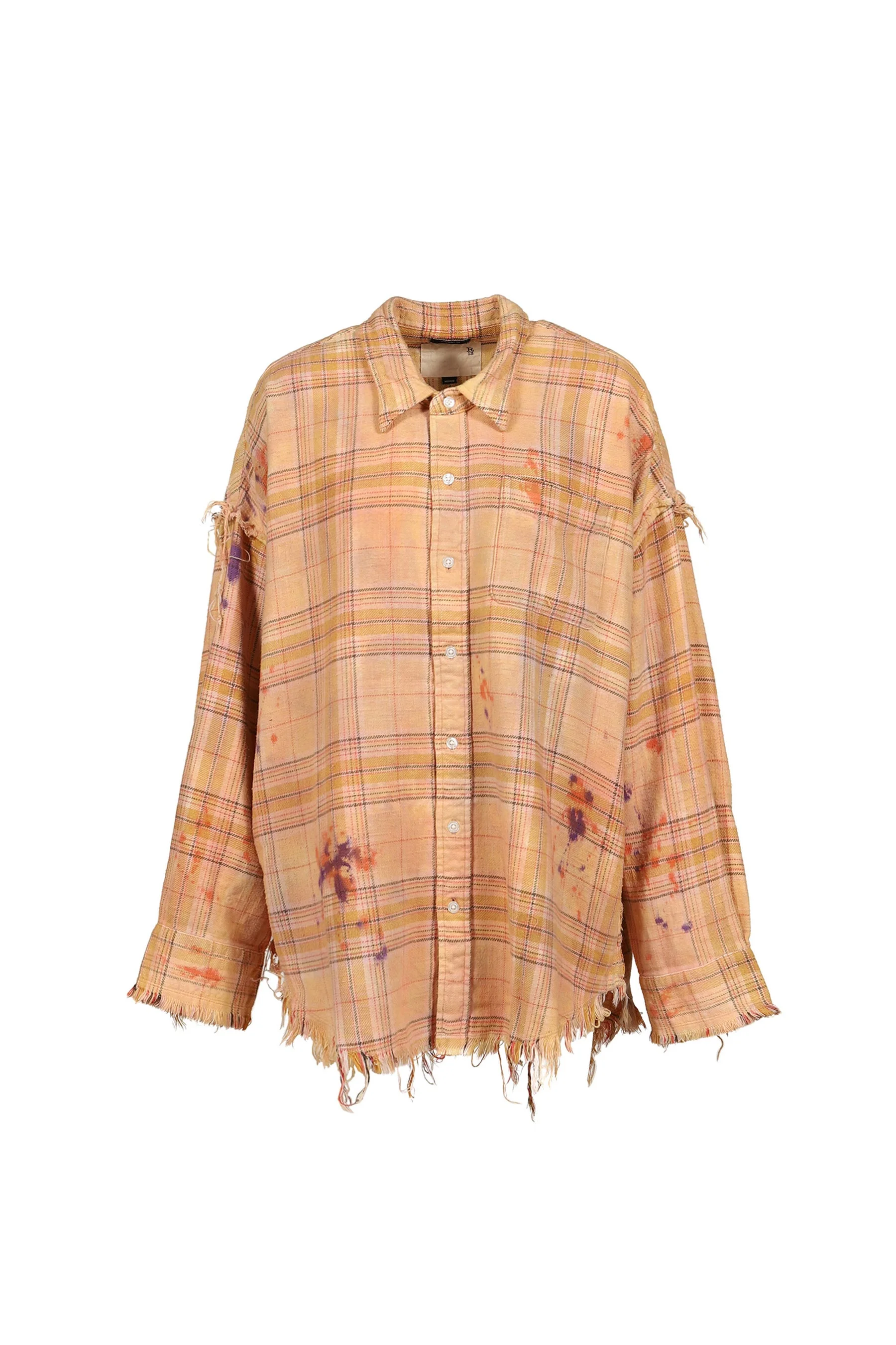 SHREDDED SEAM DROP NECK SHIRT / OVERDYED ORG PPL PLAID - 1