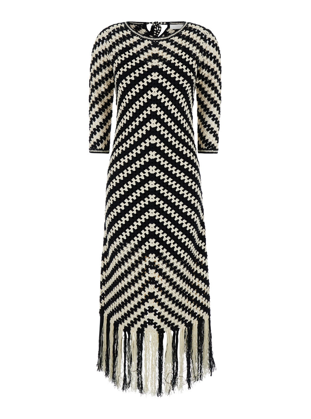 Zimmermann Women Midi Black And White Dress With Chevron Motif In Crochet Woman - 1
