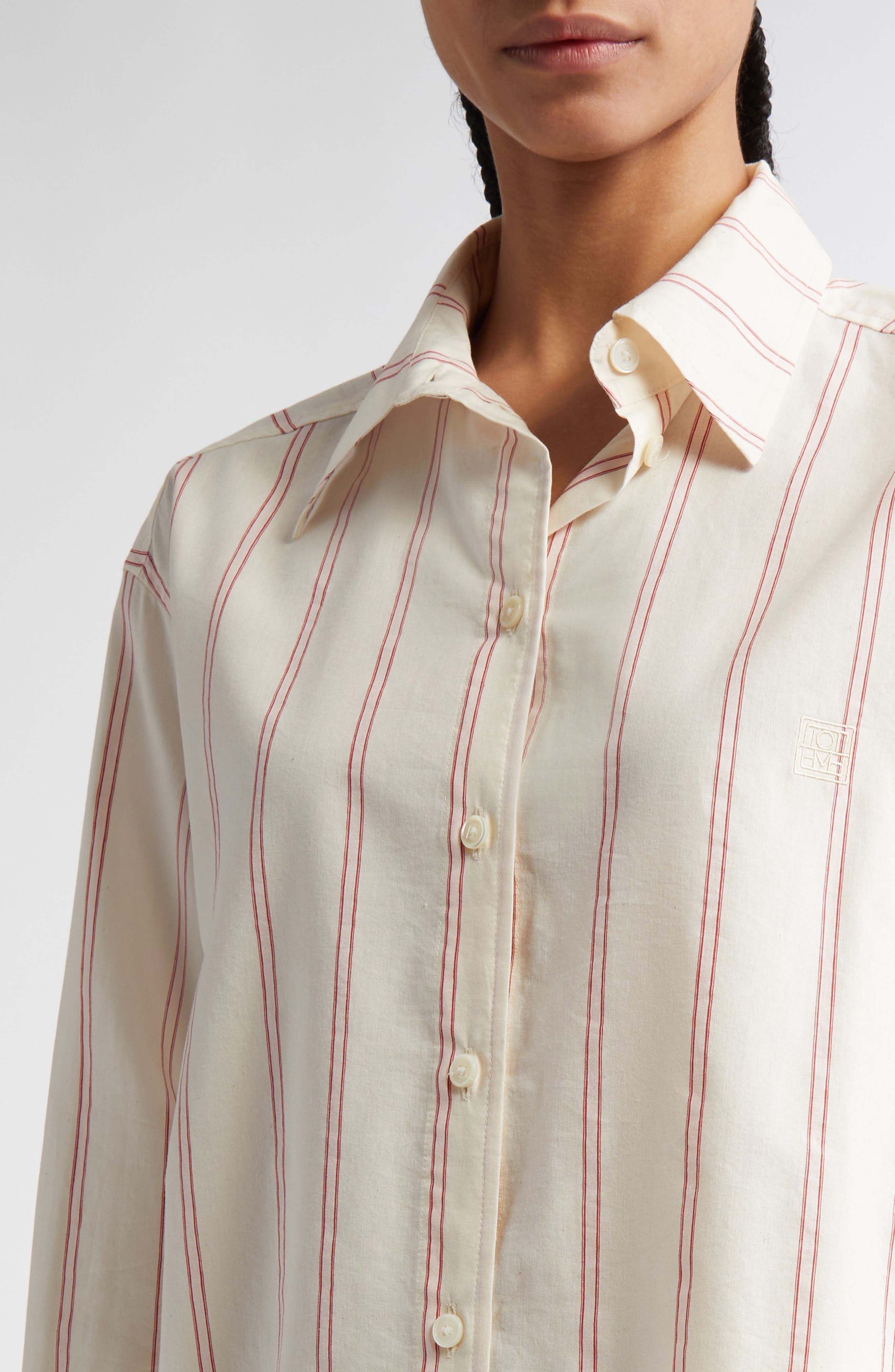 TOTEME Relaxed Stripe Button-Up Shirt in Ecru/Blossom at Nordstrom - 4