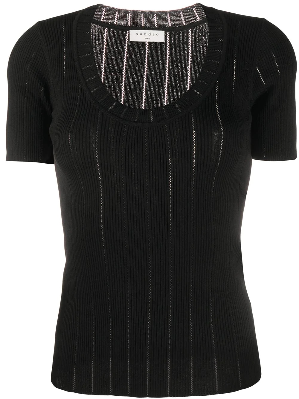 ribbed knit scooped neck top - 1