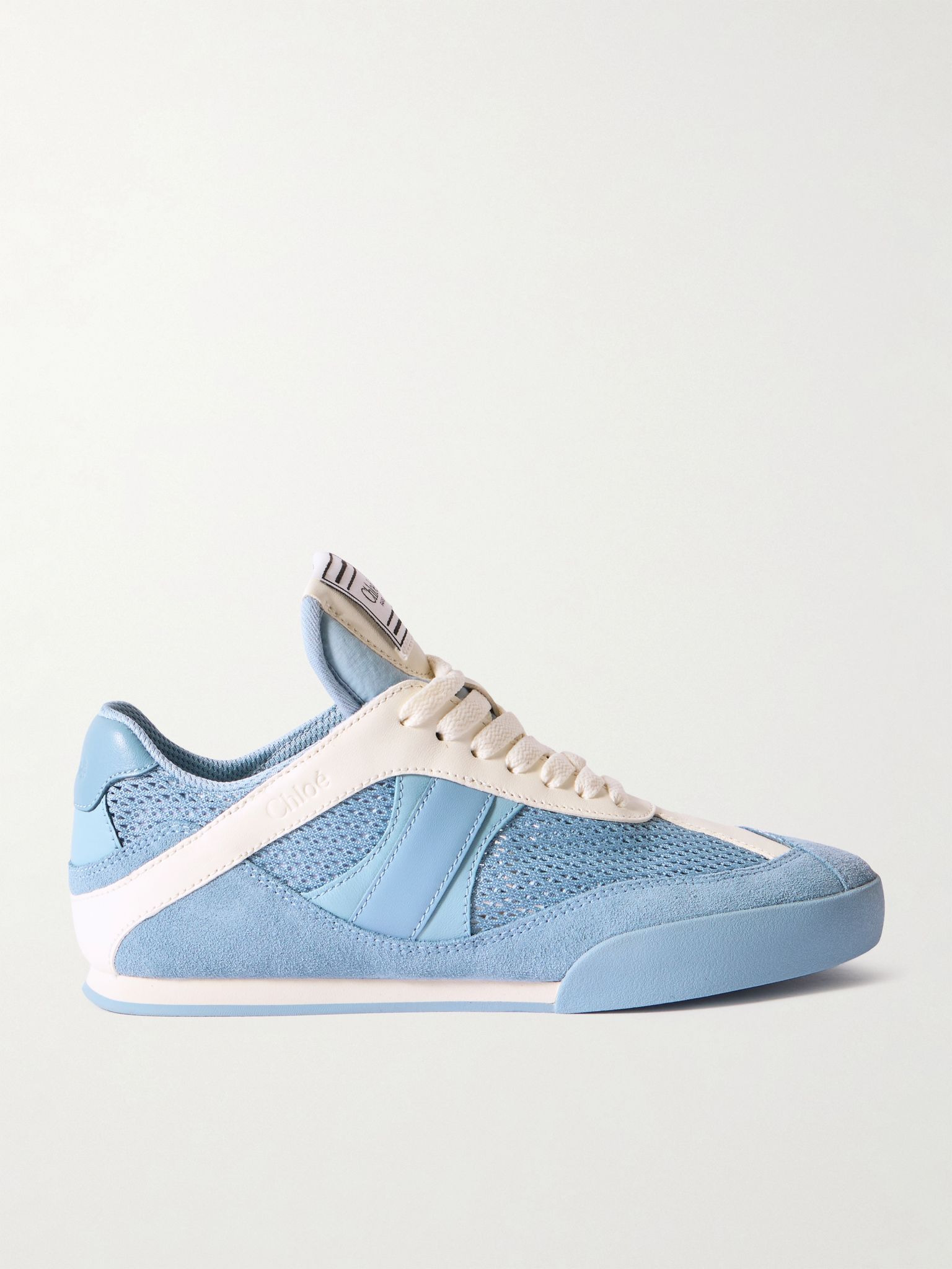 Kick suede and leather-trimmed mesh sneakers Sky blue - 1