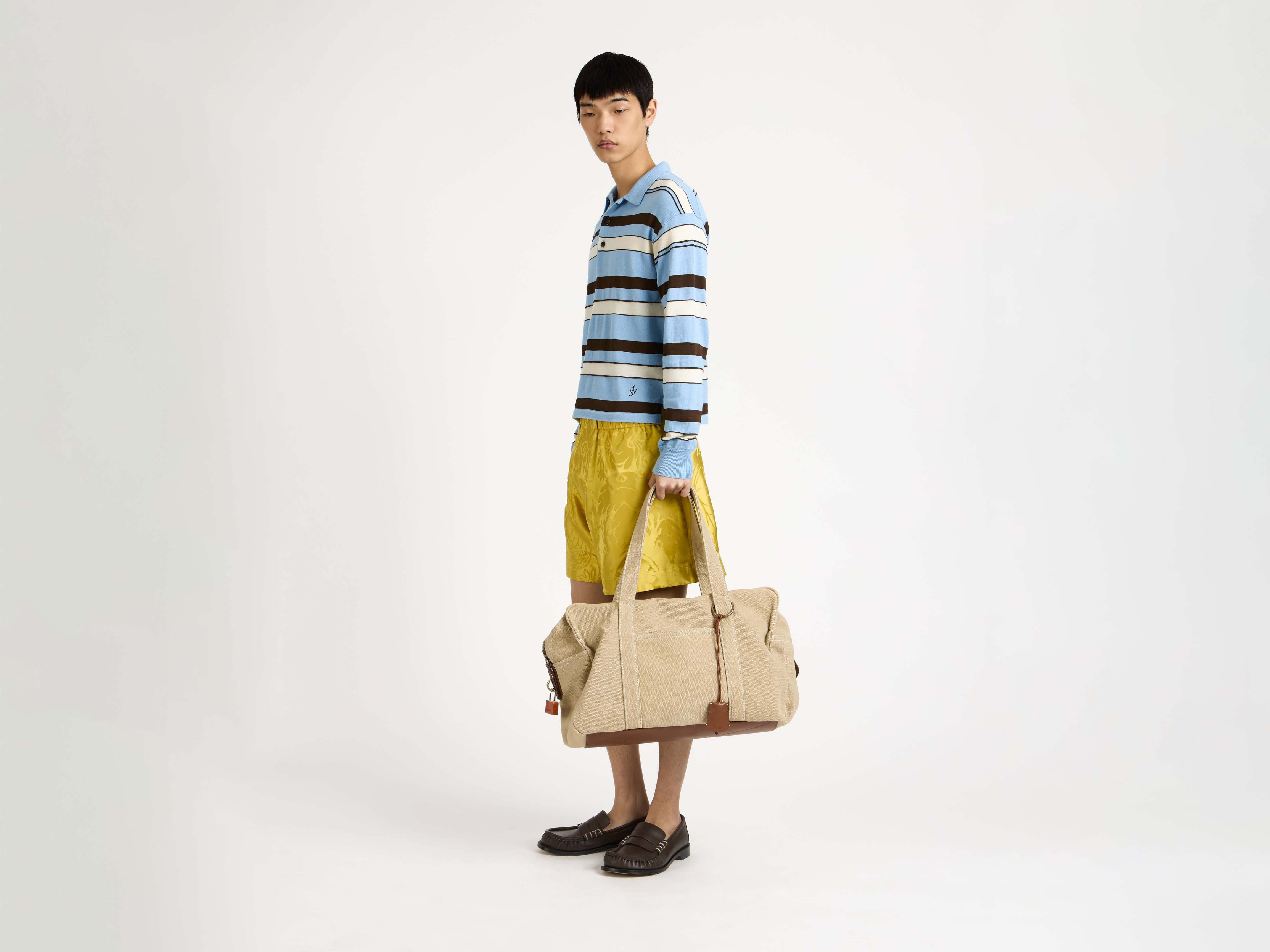 KNITTED STRIPED RUGBY POLO TOP IN MISTY BLUE - 5