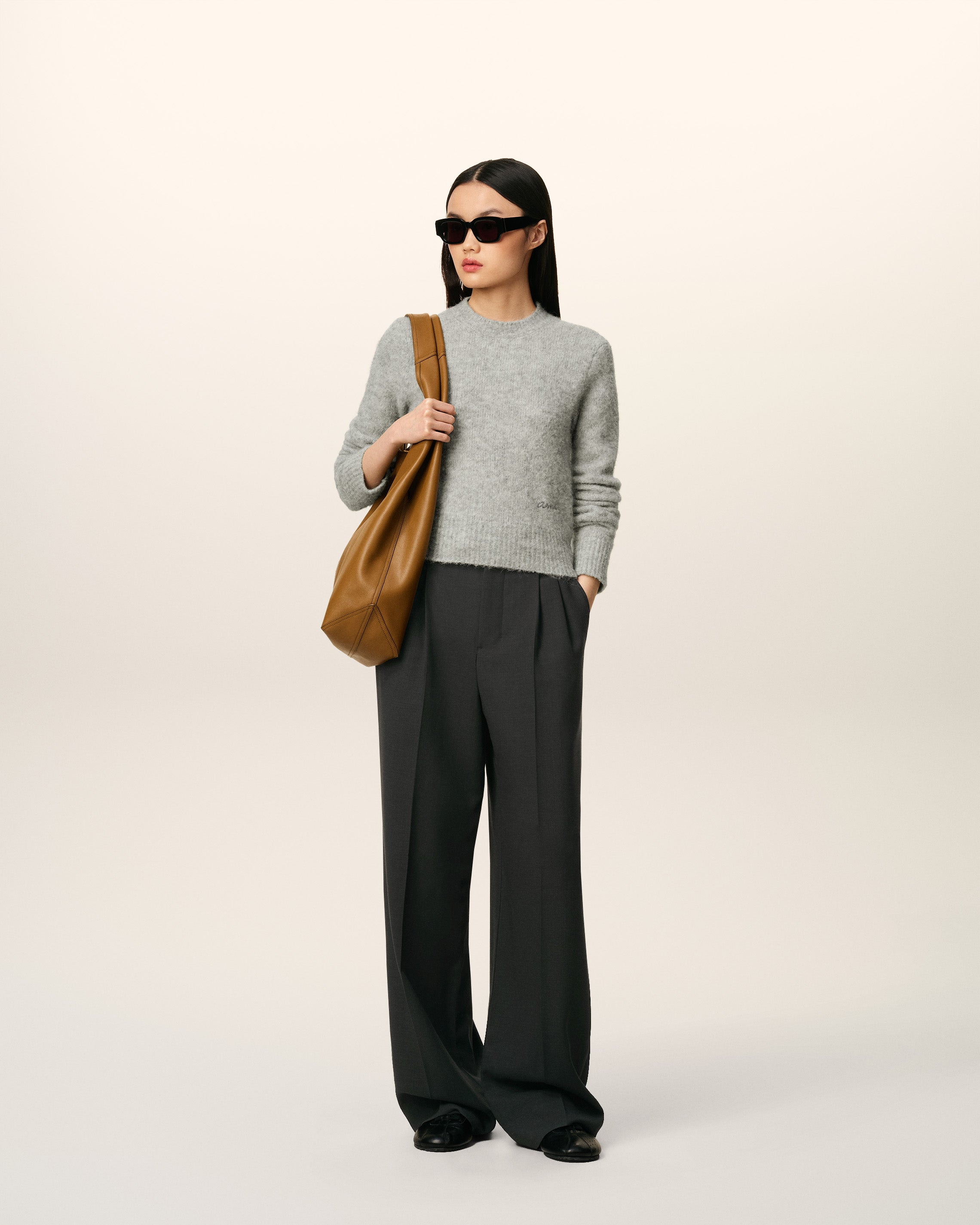 BLACK WOOL HIGH WAIST WIDE TROUSERS - 2