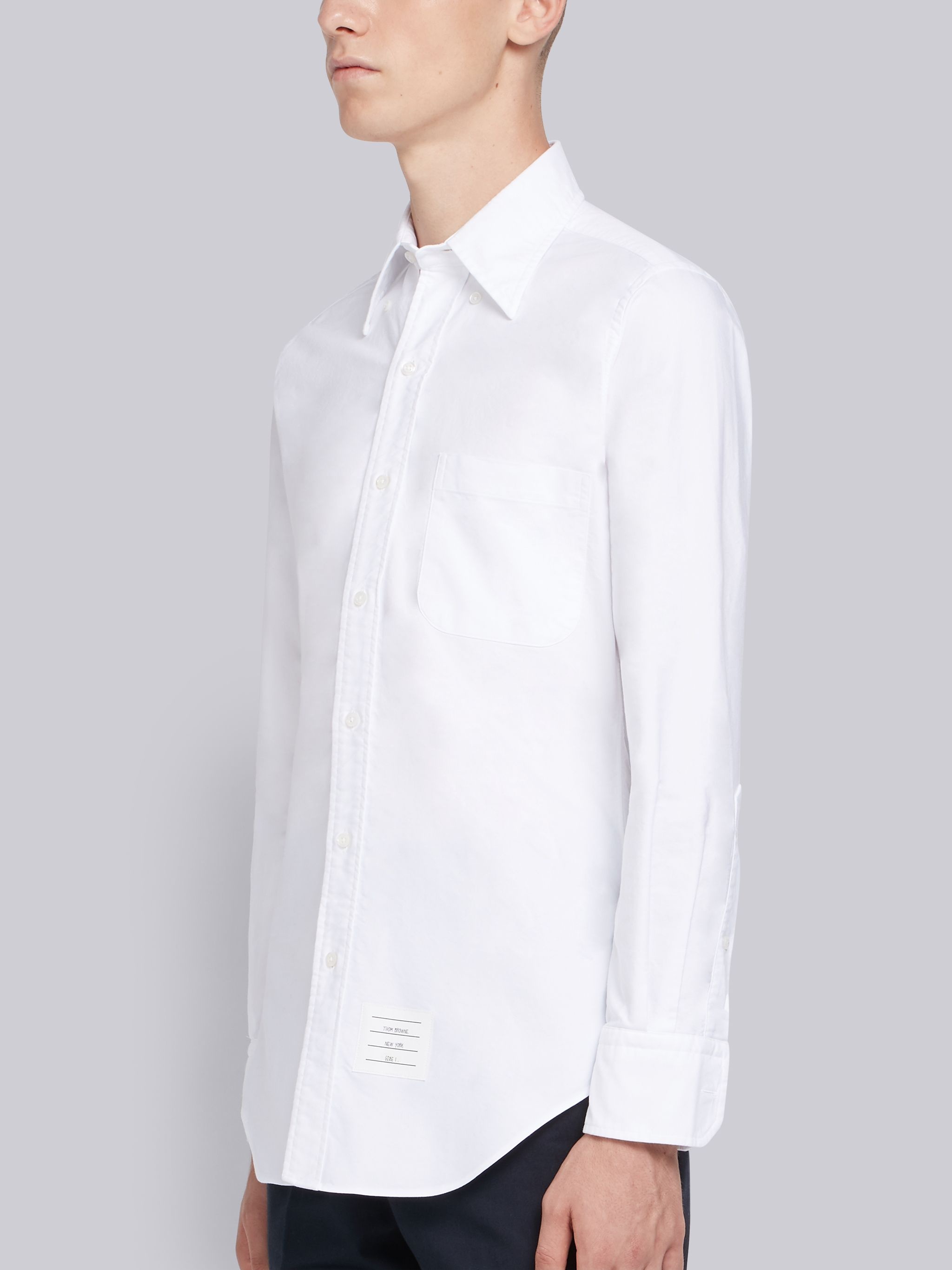 White Cotton Oxford Grosgrain Placket Shirt - 5