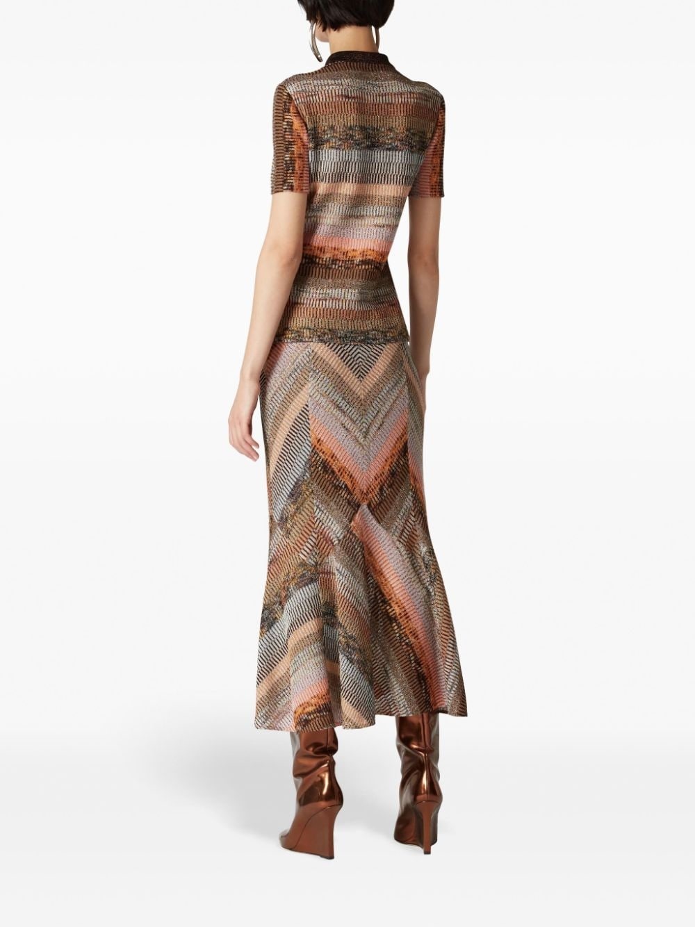 patchwork-effect lamÃ© flared midi skirt - 3