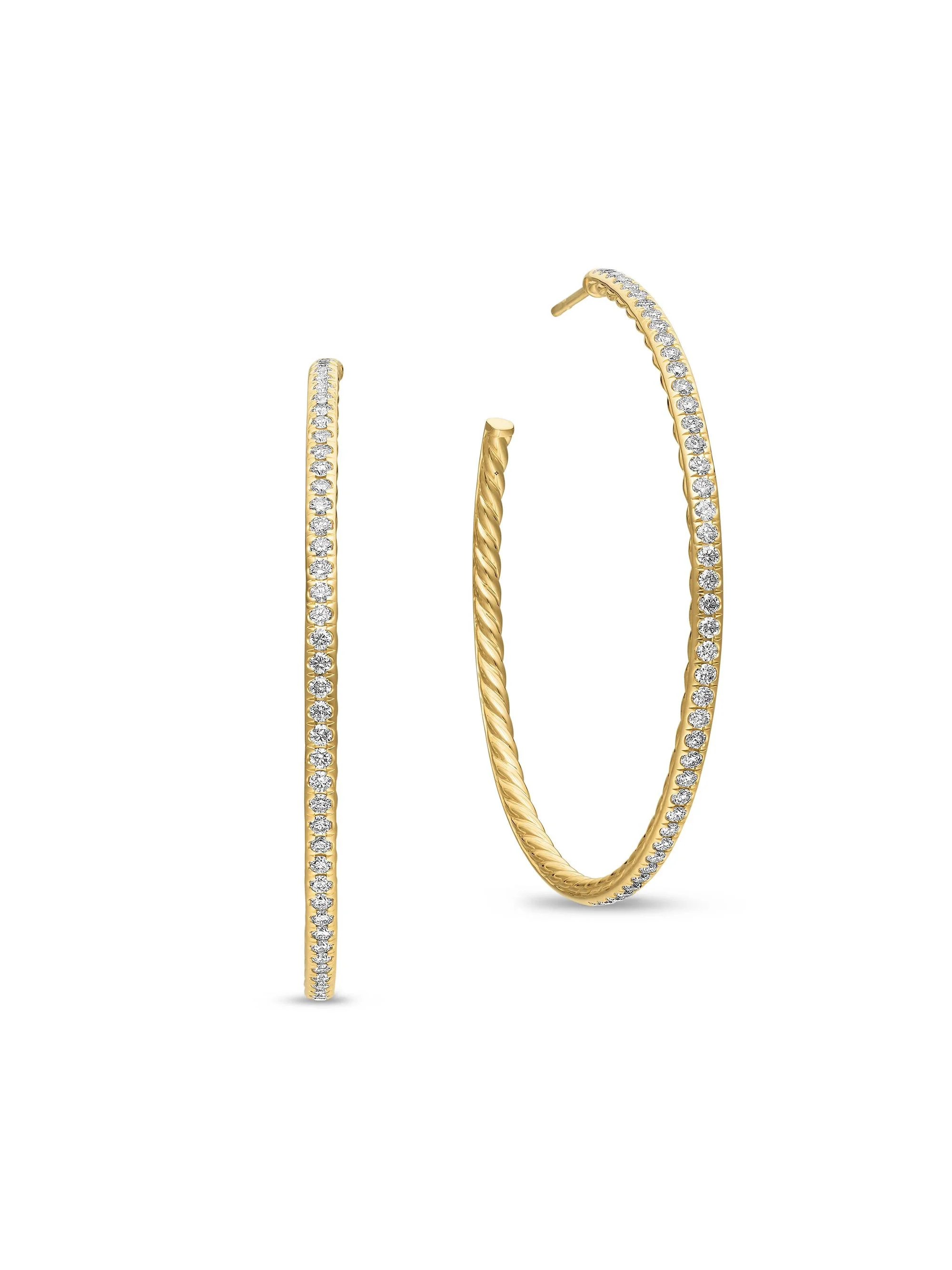 Women's Pavé Hoop Earrings in 18K Yellow Gold - Diamond - 1