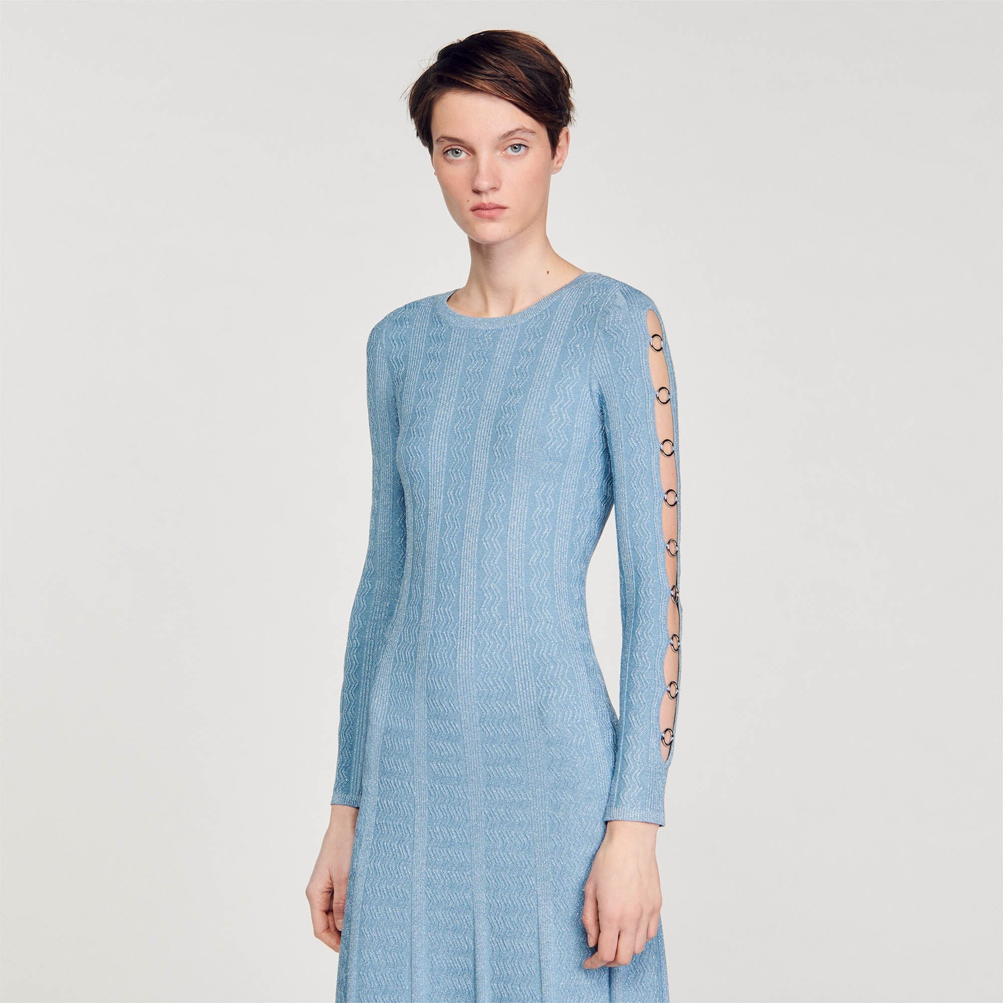 LONG-SLEEVED KNIT MIDI DRESS - 5