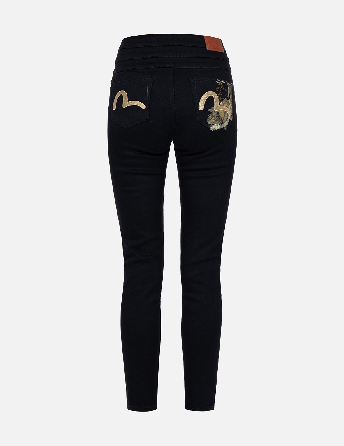 KOI PRINT AND SEAGULL EMBROIDERY SUPER HIGH-WAIST SKINNY JEANS - 2