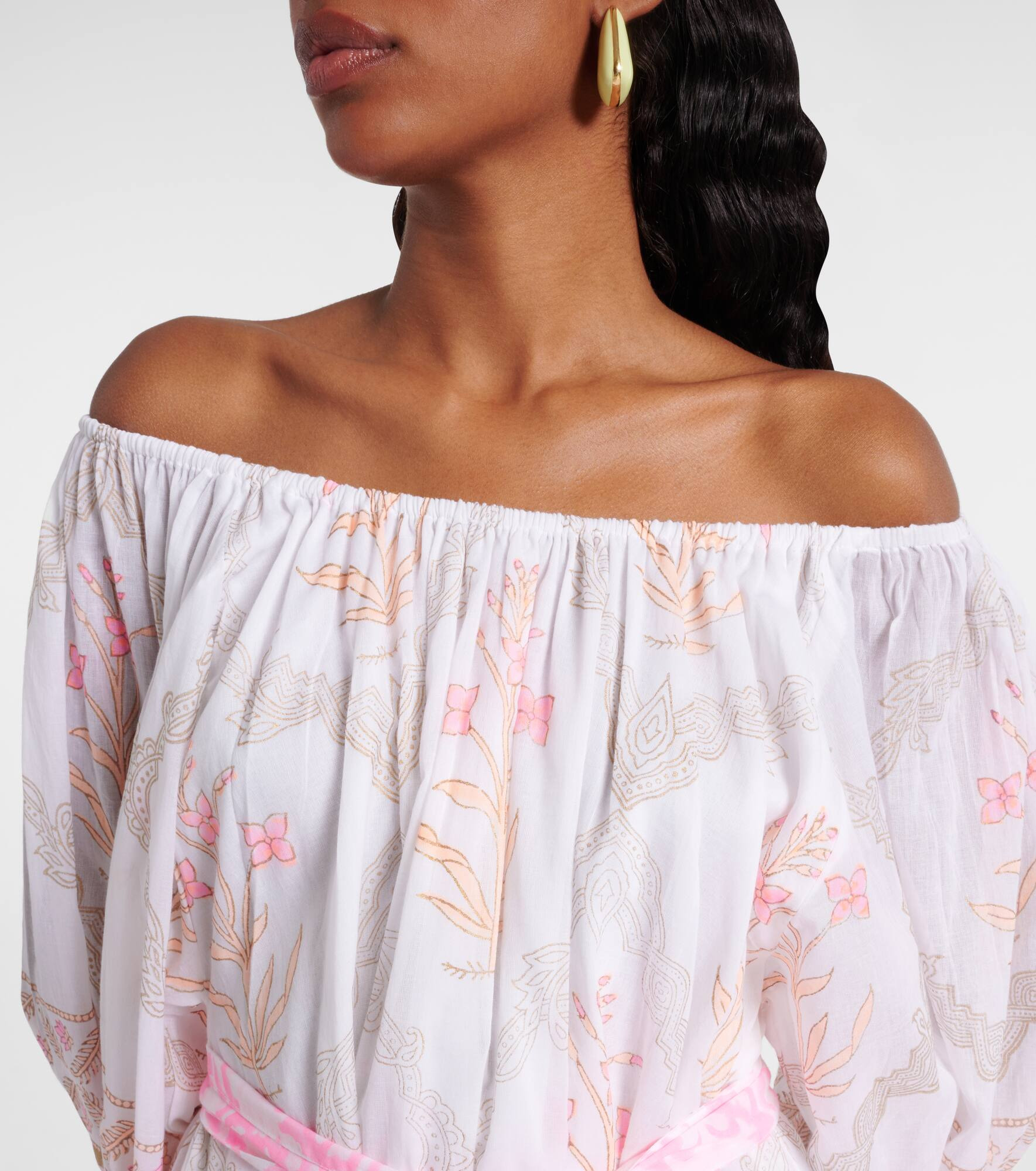 Printed off-shoulder cotton minidress - 4