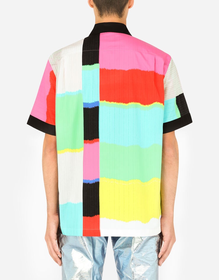 Cotton Hawaiian shirt with multi-color glitch print - 2