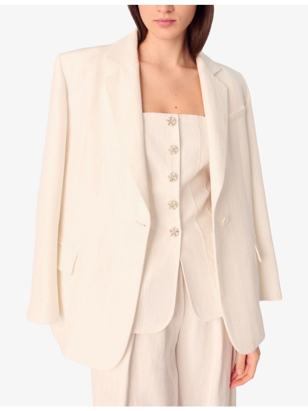 Button-Front Strapless Woven Top - 5