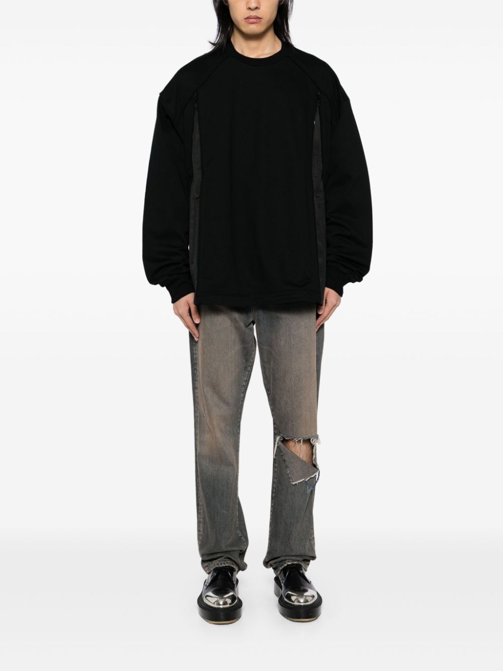 Side-open mesh two-tone sweatshirt - 2